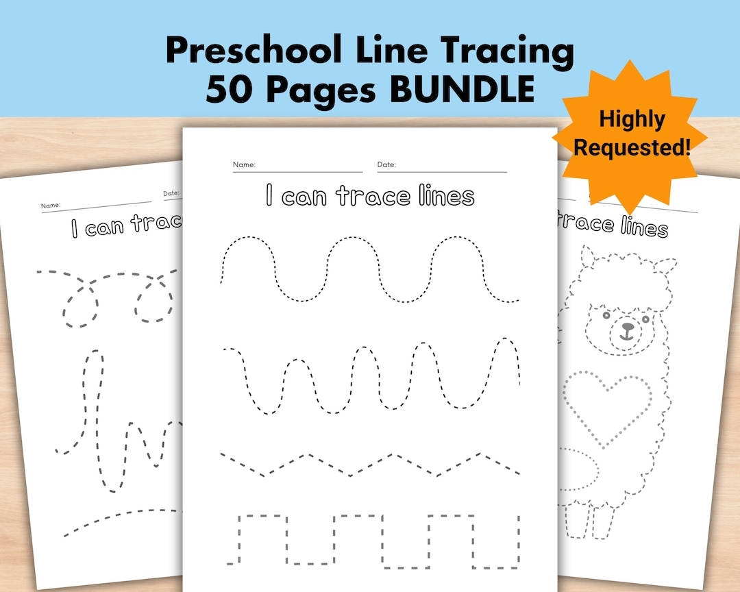 50 Preschool Line Tracing Worksheets Bundle Line Trace Page Printable Homeschool Busybook kindergarten Curriculum Learning pre Handwriting Etsy