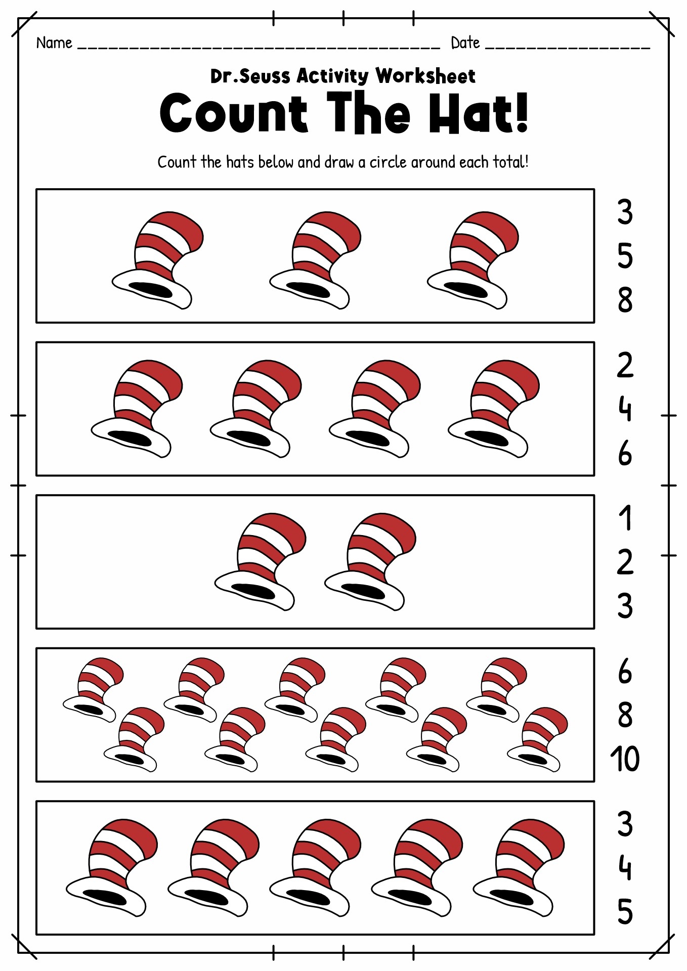 Pre K Dr Seuss Worksheets Preschool