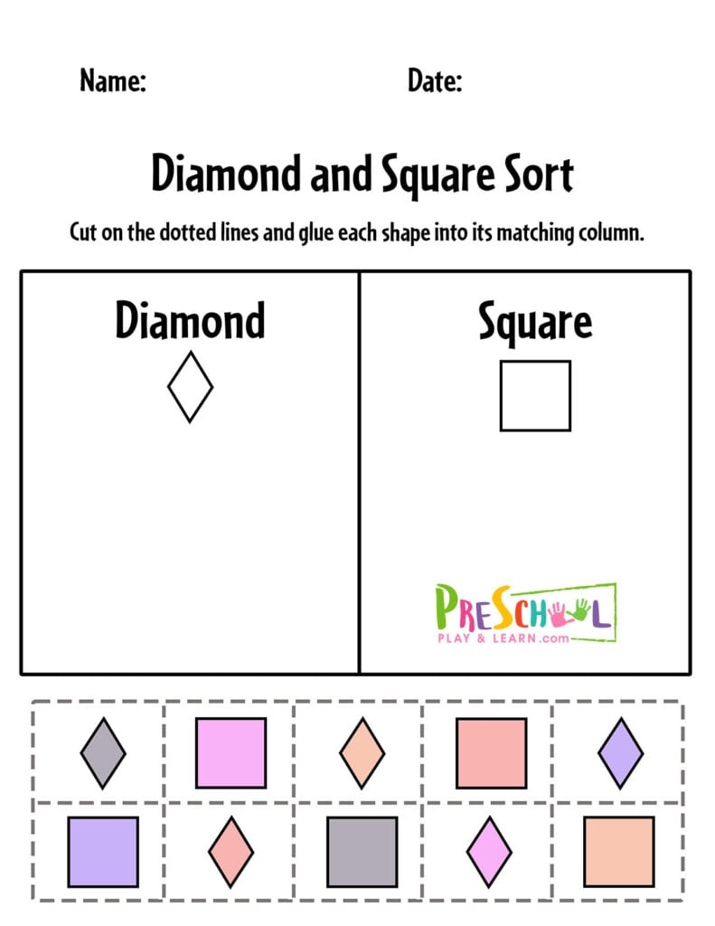 FREE Cut And Paste Shape Sorting Worksheets For Preschool