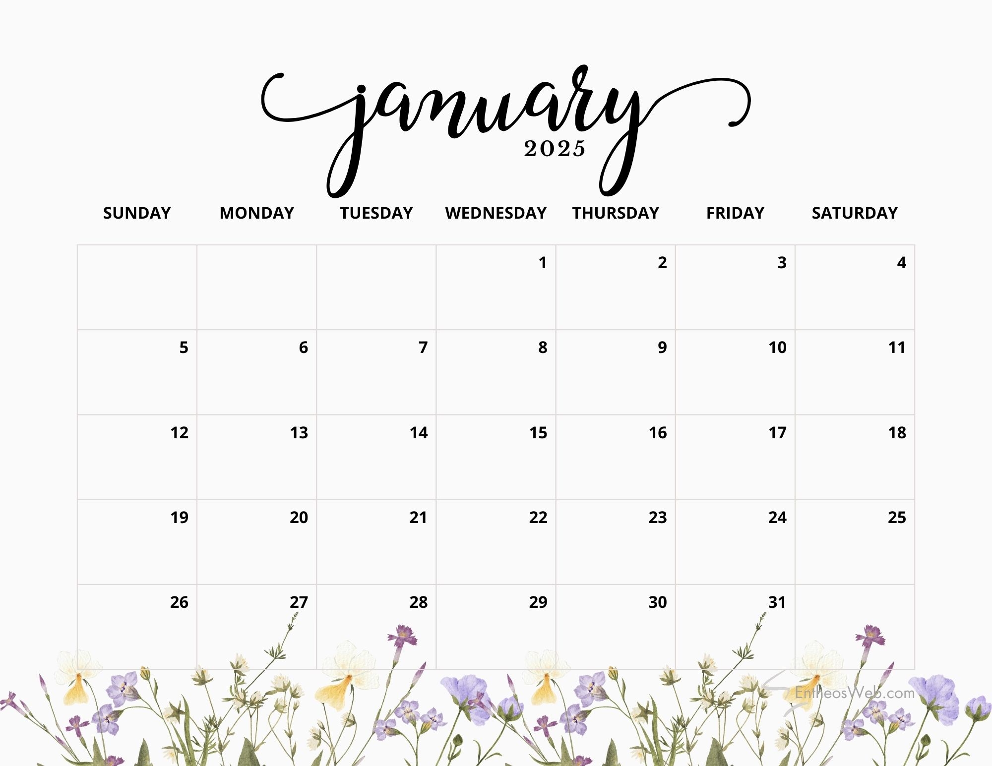 jan 2025 calendar printable
