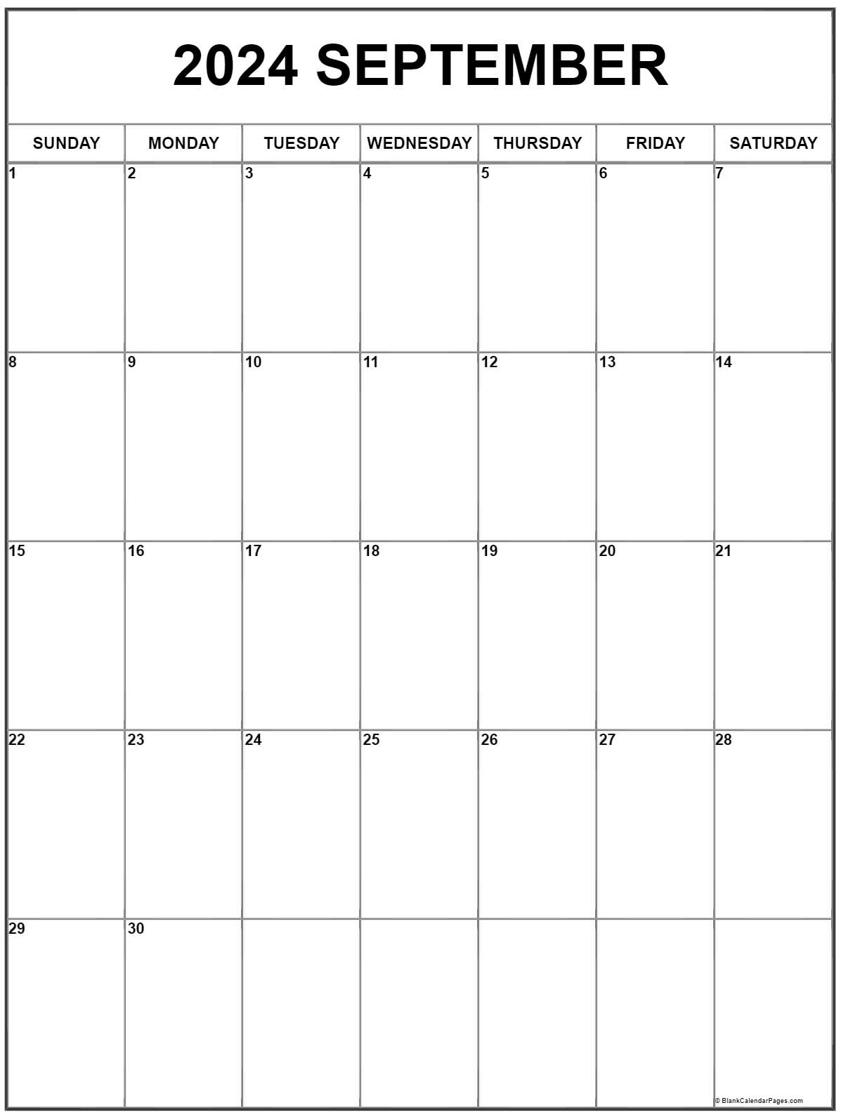September 2024 Vertical Calendar Portrait