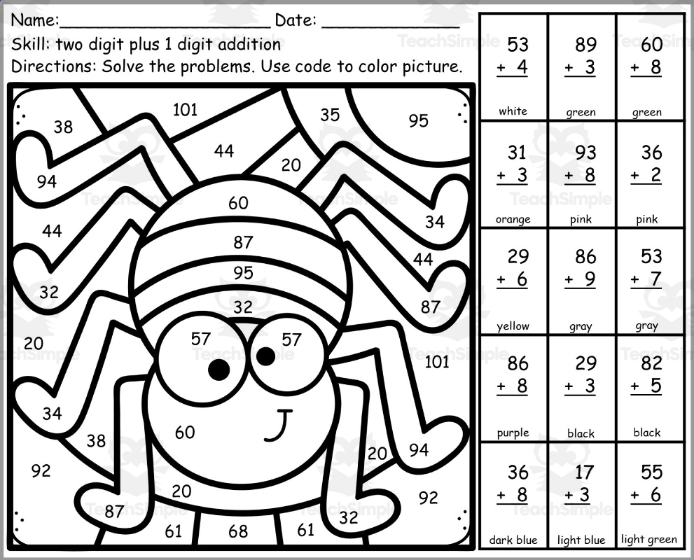 10 Bright Addition Color By Number Worksheets Easy Print The Worksheets Library