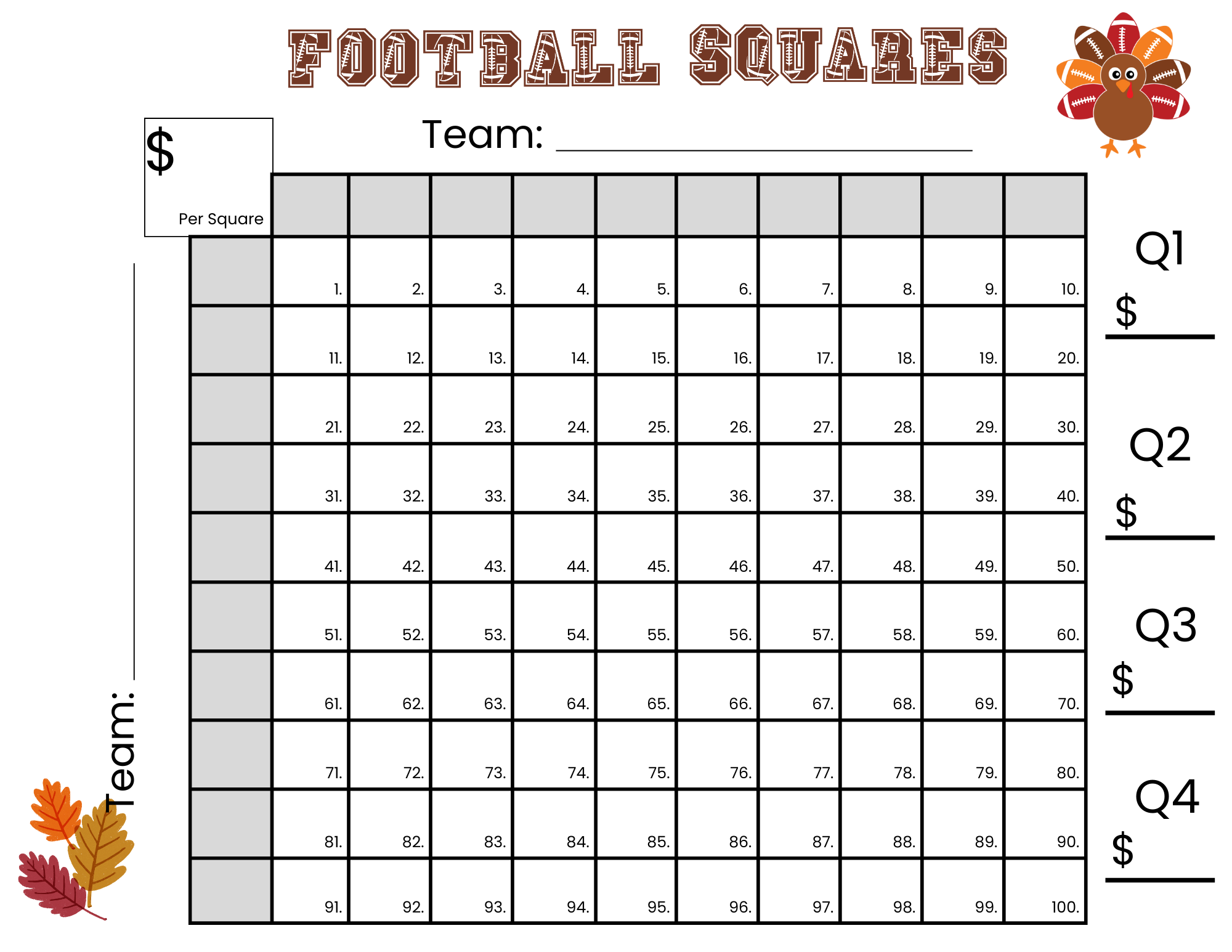 printable football squares