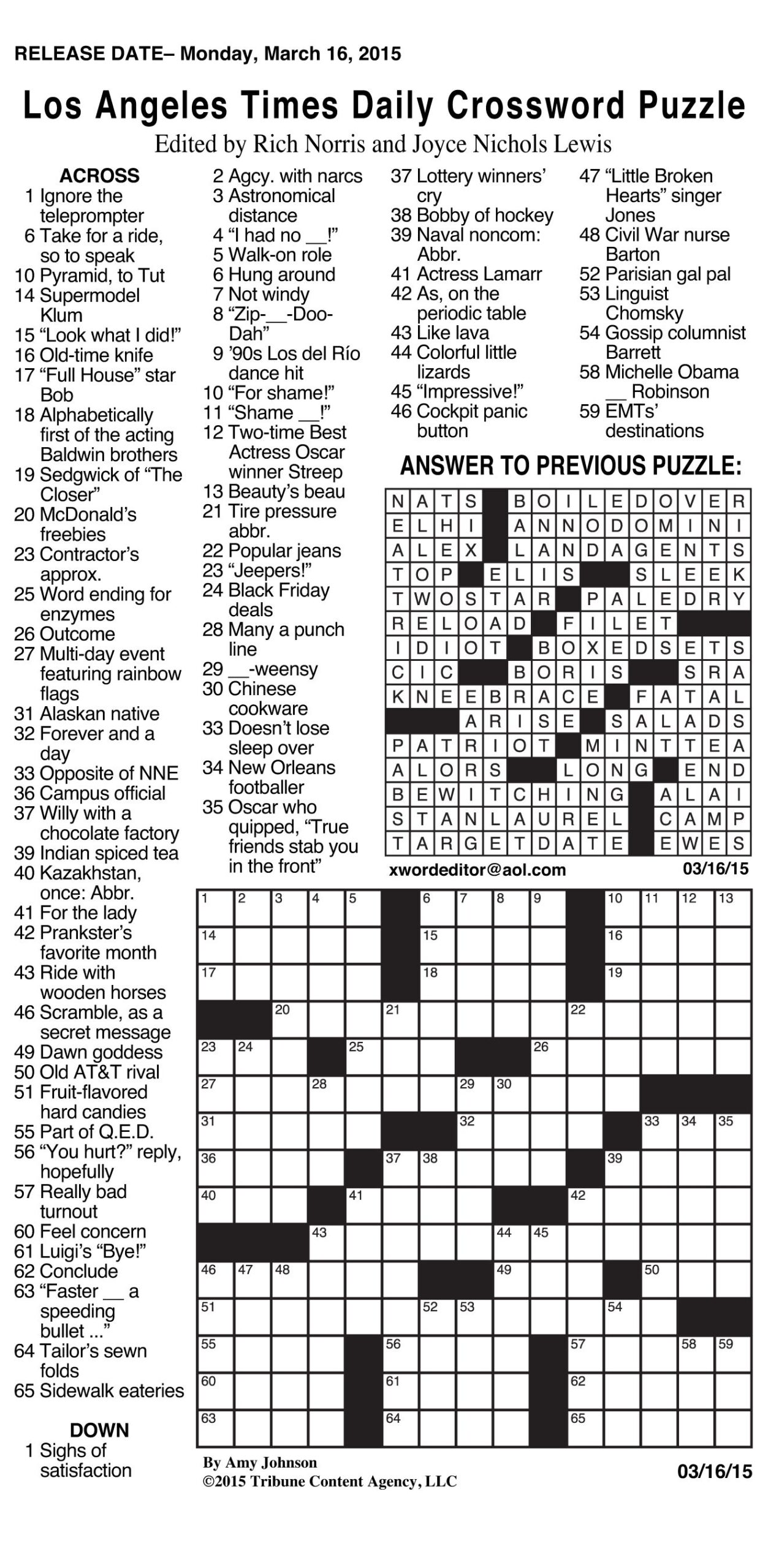 daily printable crossword puzzles