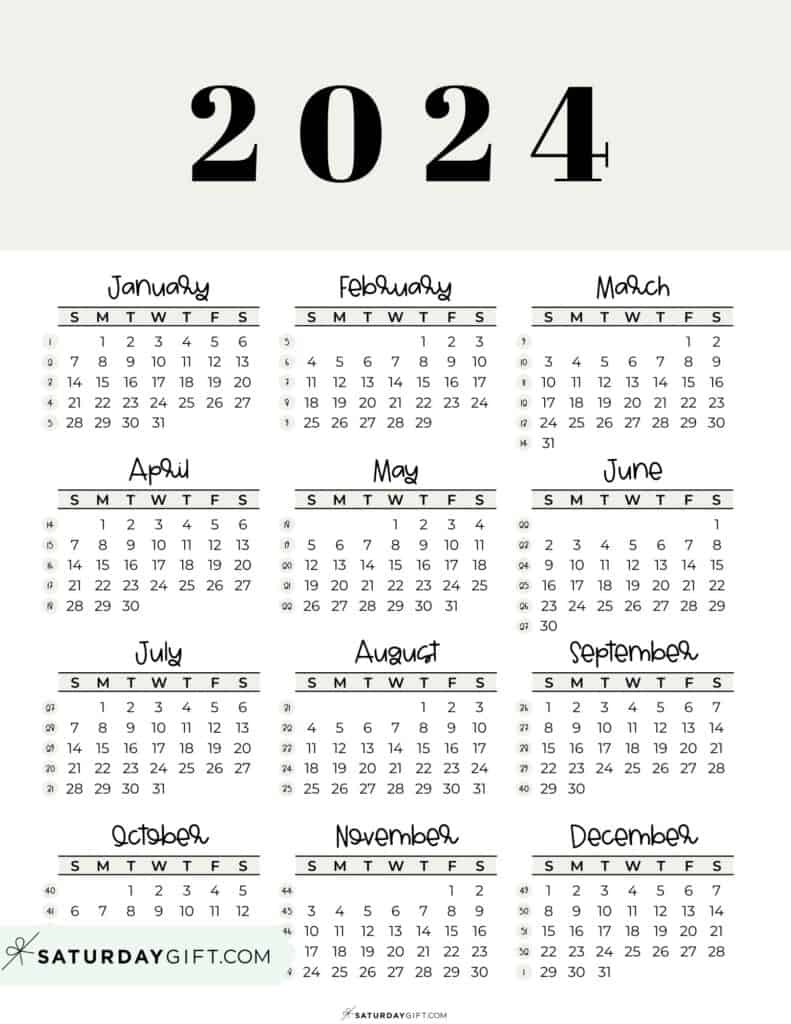 2024 Calendar Printable 18 Cute Free 2024 Yearly Calendar Templates