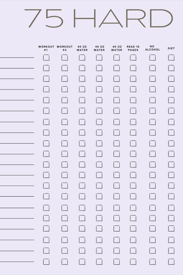 75 Hard Daily Checklist Template