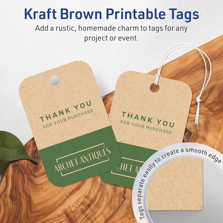 Amazon Avery Printable Rectangle Rounded Corner Tags Sure Feed Technology 2 X 3 Kraft Brown Cardstock Print To The Edge Laser Inkjet Printable 80 Total Great For Custom Gift Or Branding Tags