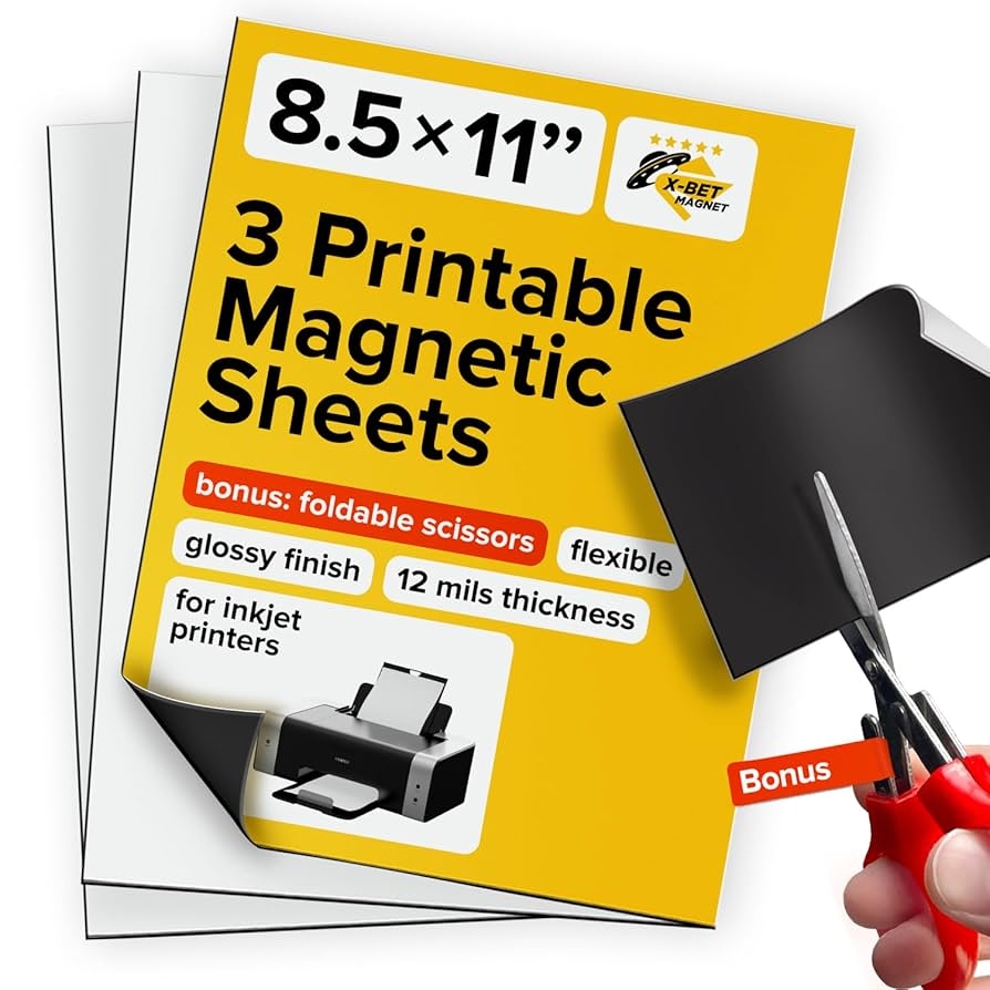 Amazon X bet MAGNET Inkjet Optimized Printable Magnetic Sheets 8 5x11 Magnet Paper For DIY Stickers Decorations Labels Easy To Print Cut Create Your Own Magnets Glossy 3pcs Arts Crafts 