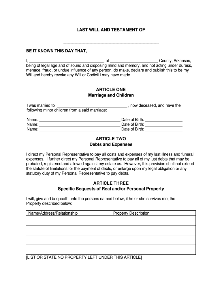 Printable Will Forms Free