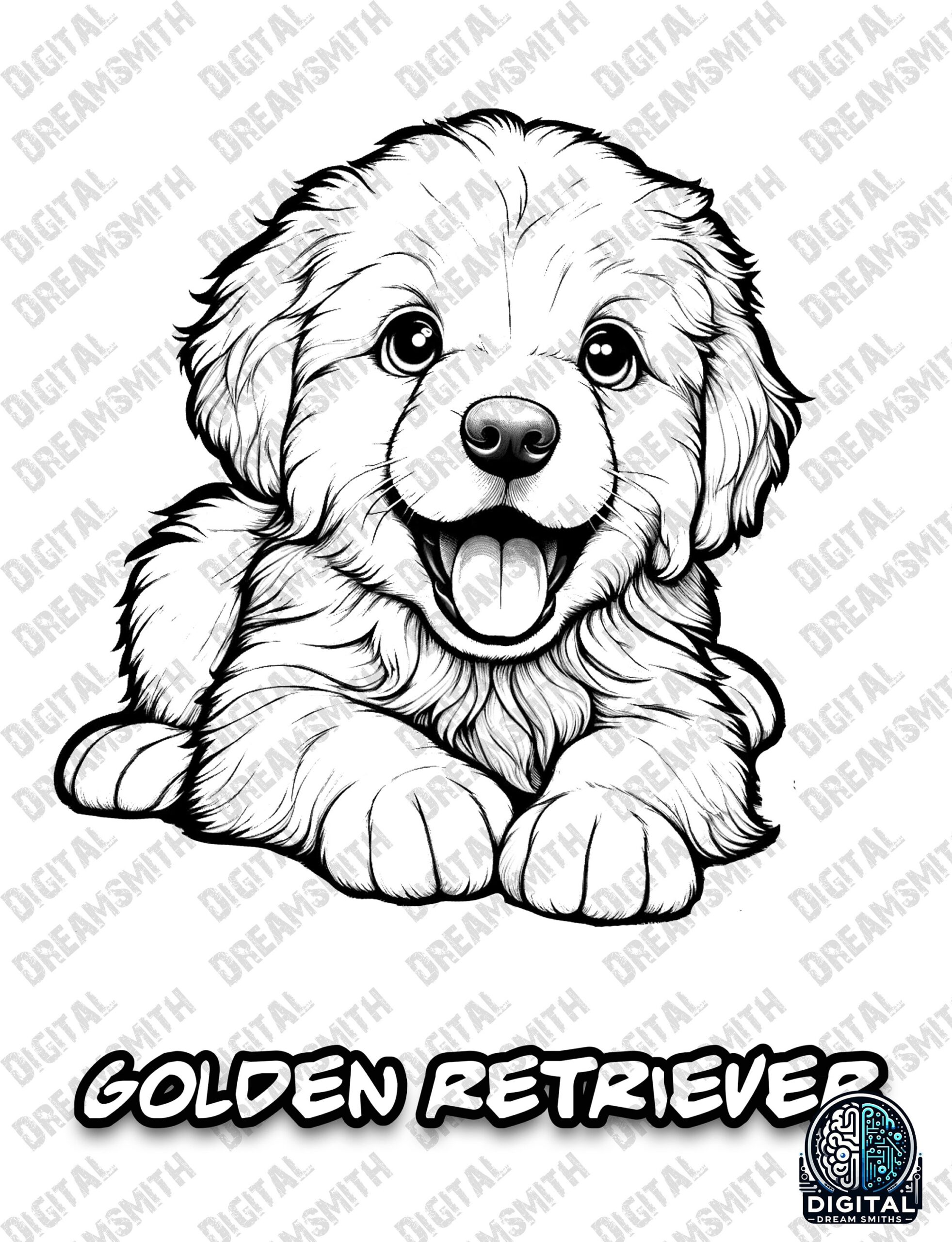 Charming Golden Retriever Puppy Coloring Page Printable PDF For All Ages Instant Download Etsy Australia