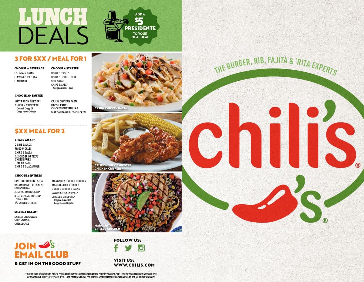 printable chili's menu with prices