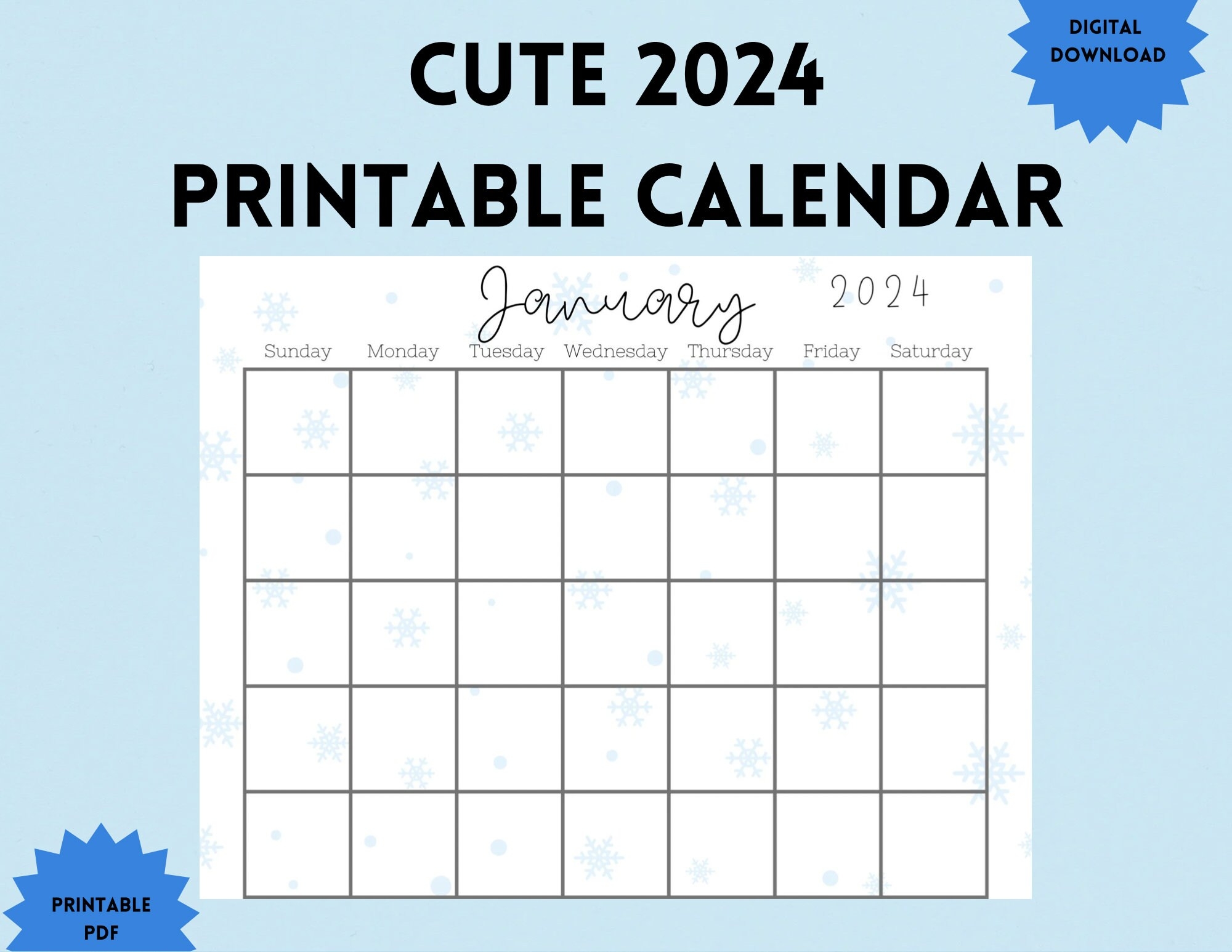 Cute 2024 Printable Calendar Etsy