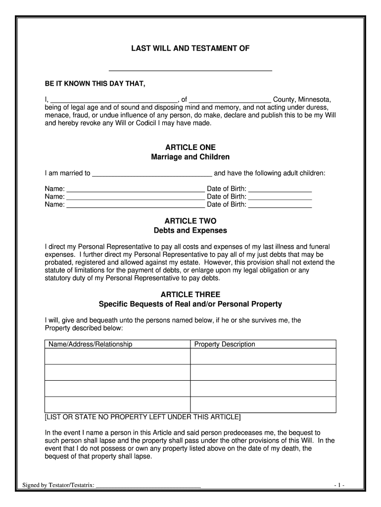 Example Of Will And Testament Form Fill Online Printable Fillable Blank PdfFiller