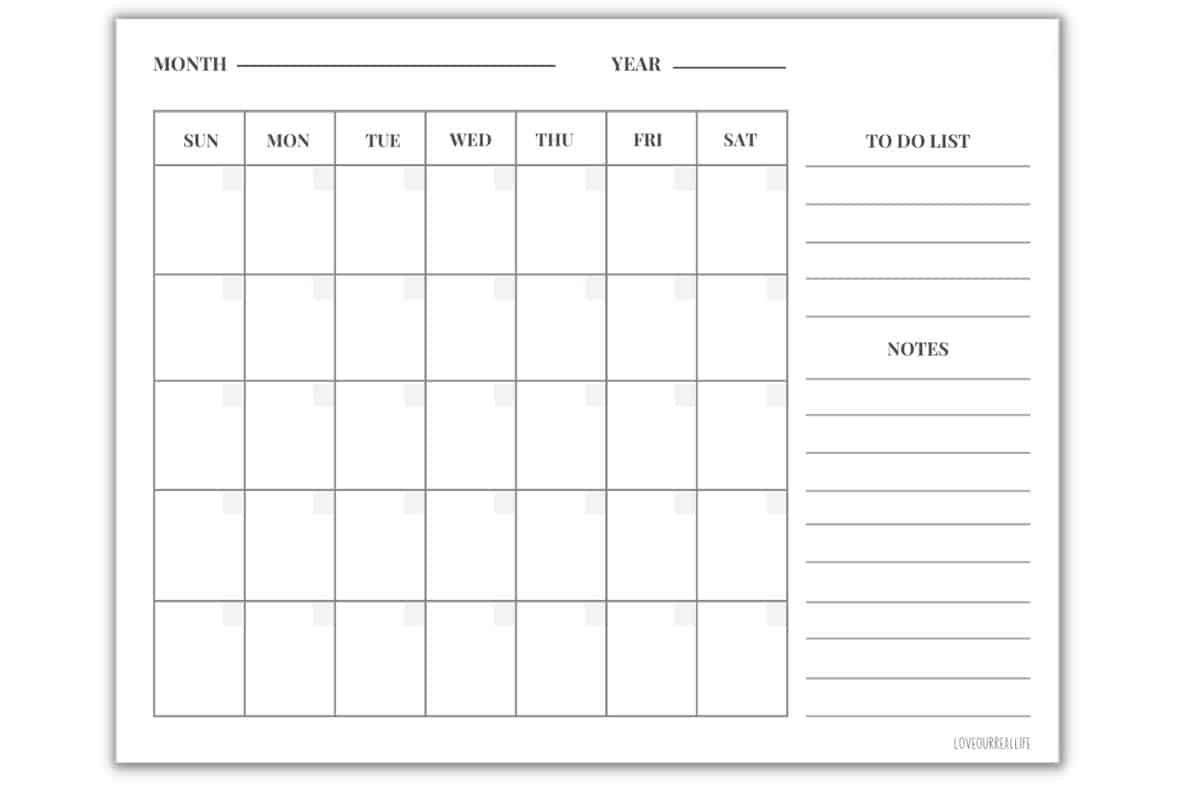 free printable calendar templates