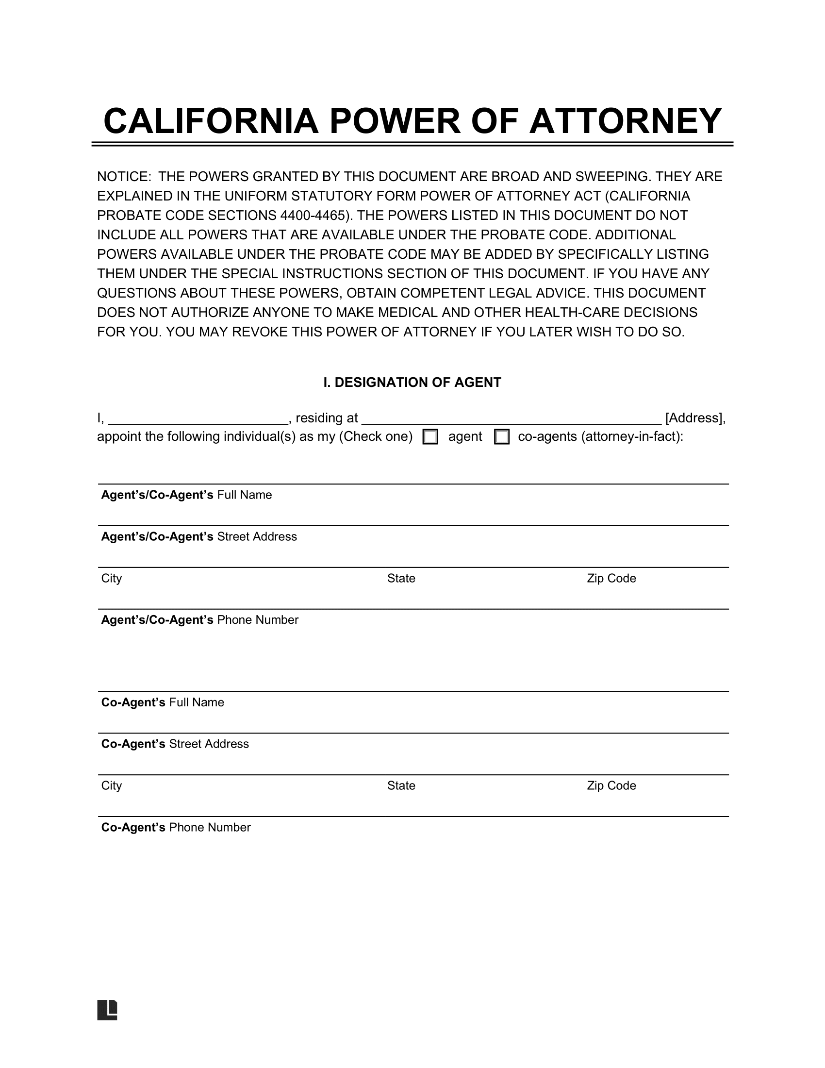 free power of attorney forms free printable