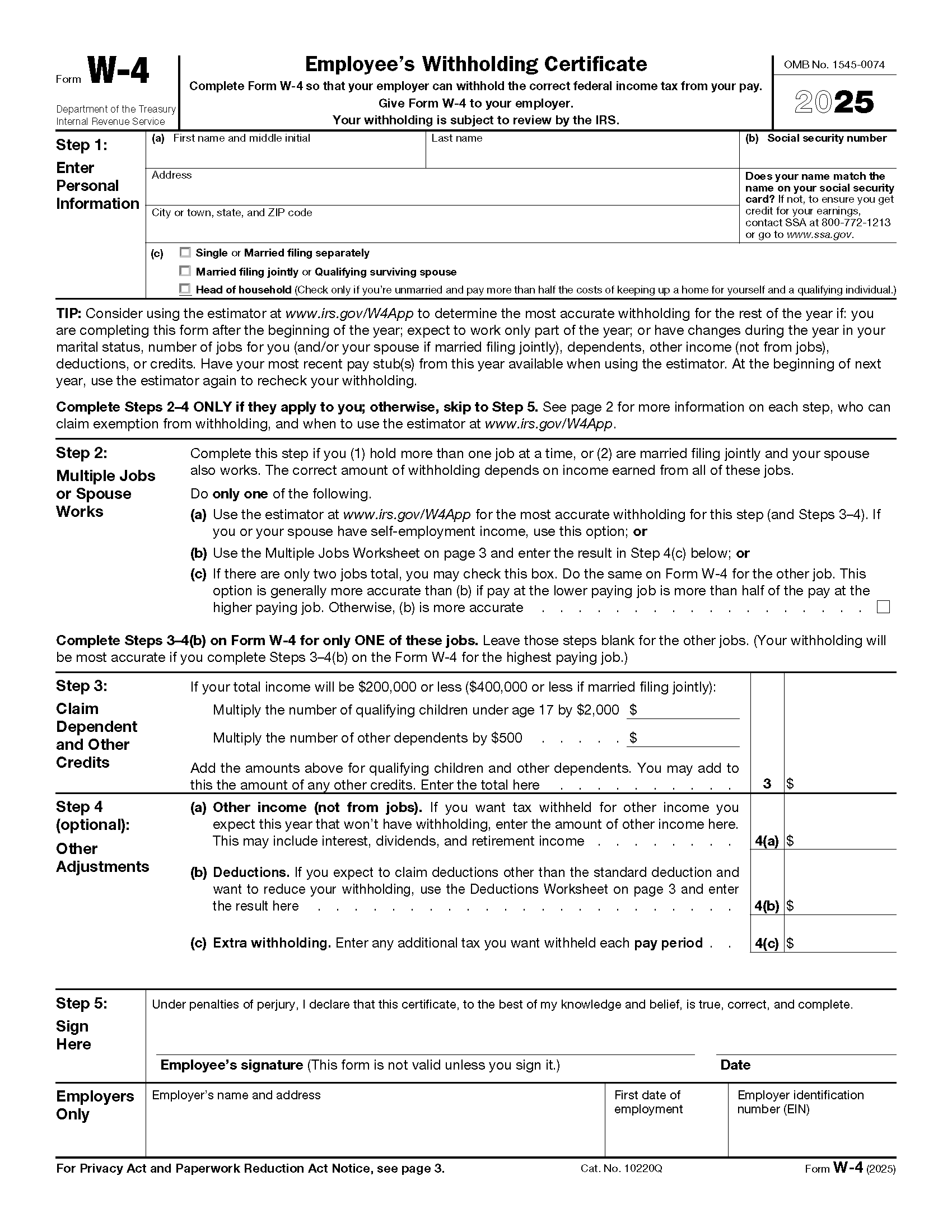 2025 W 4 Form Printable