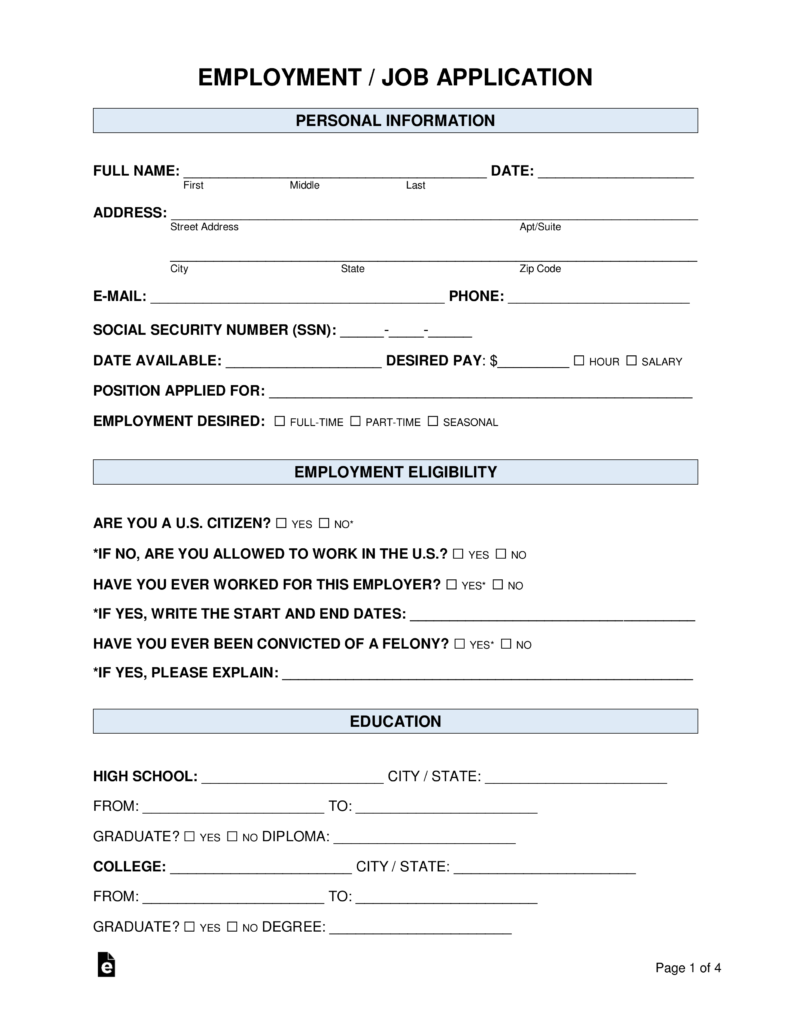Printable Job Application