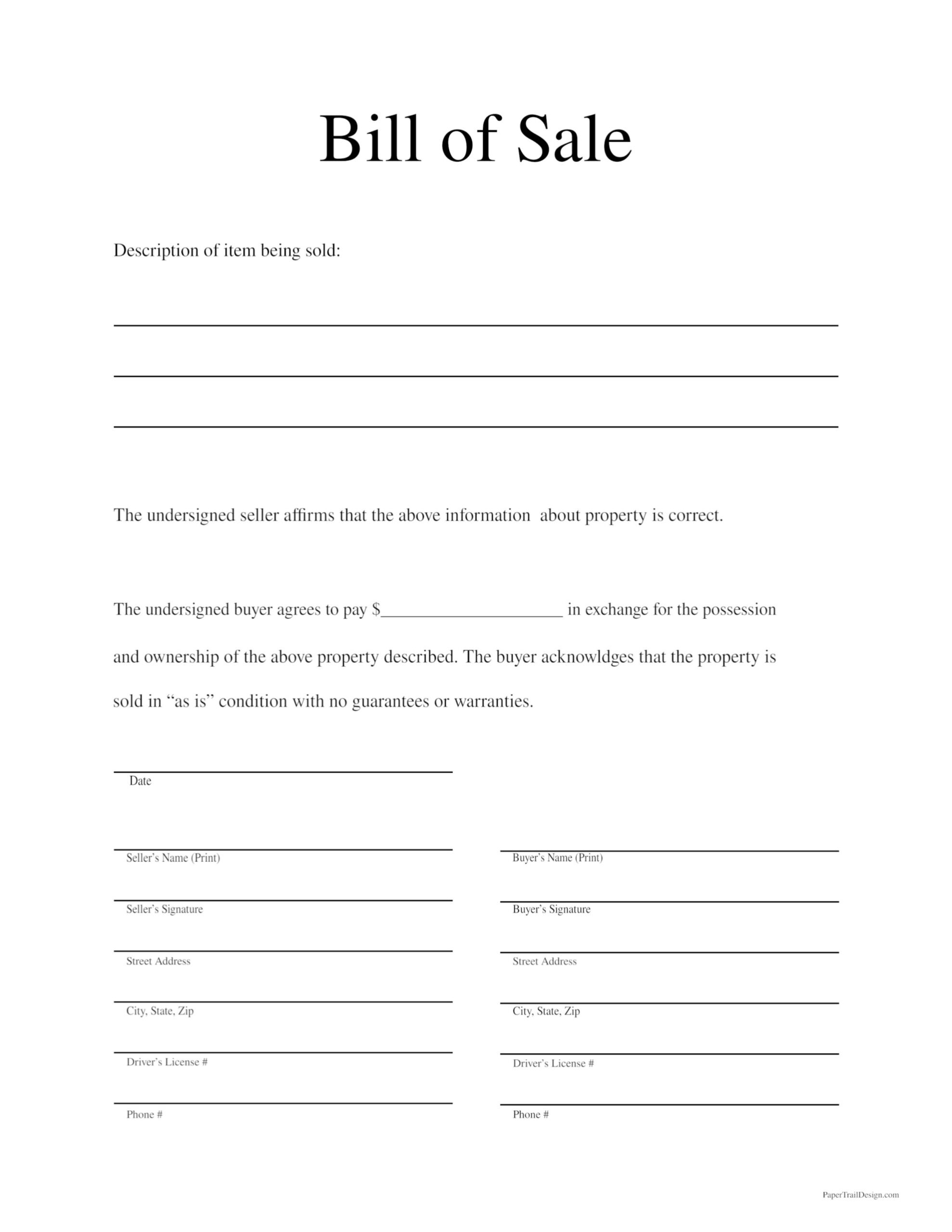 free printable bill of sale
