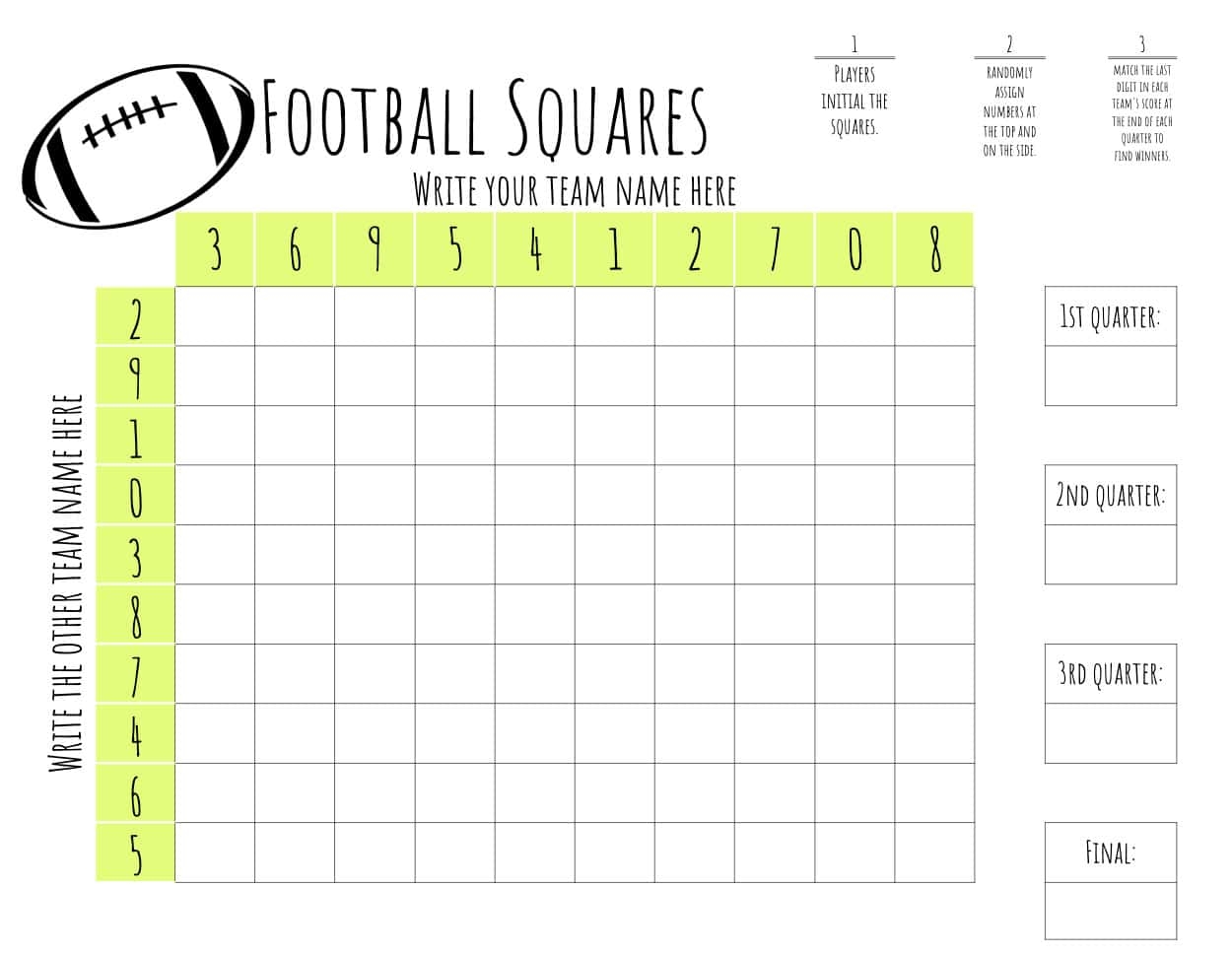 football squares printable