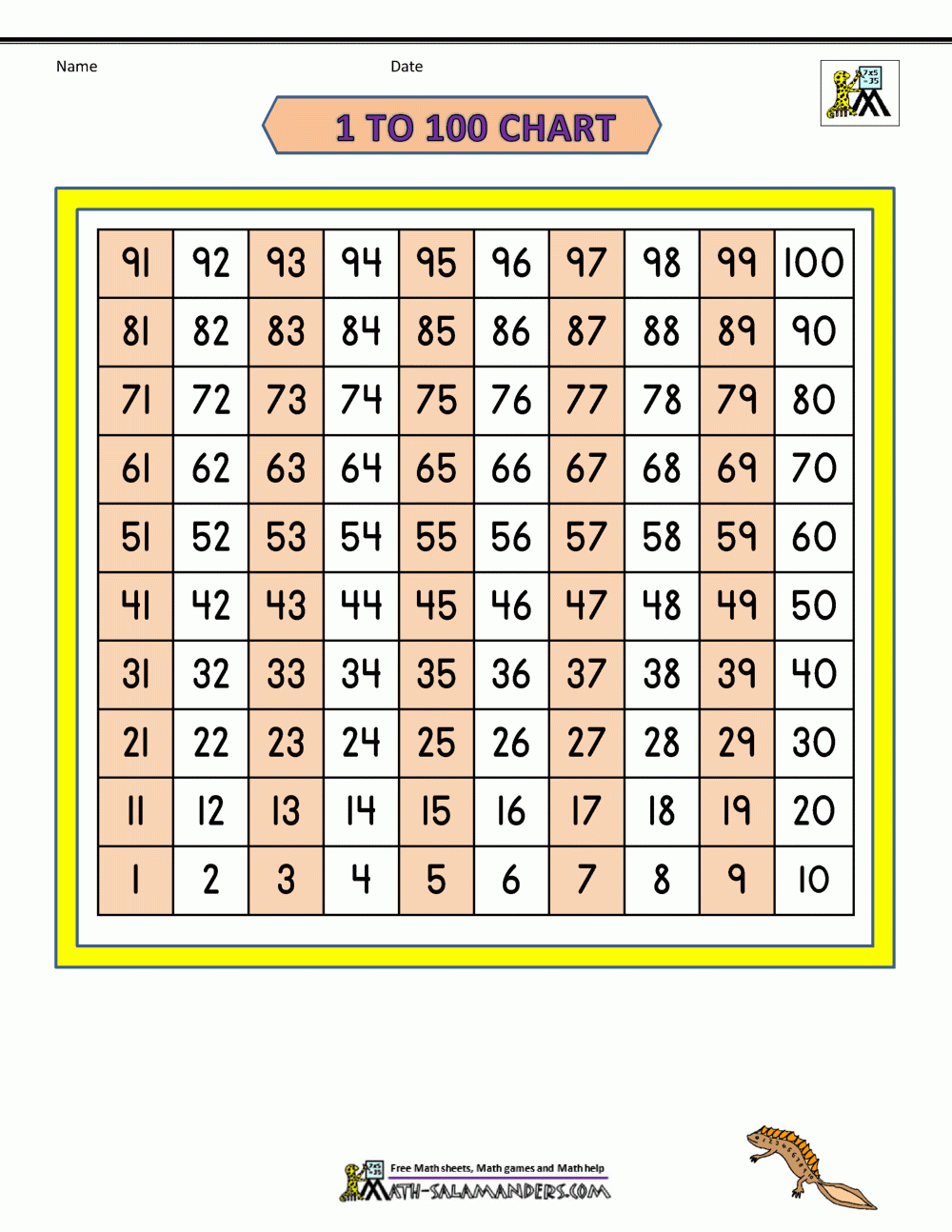 100 chart free printable