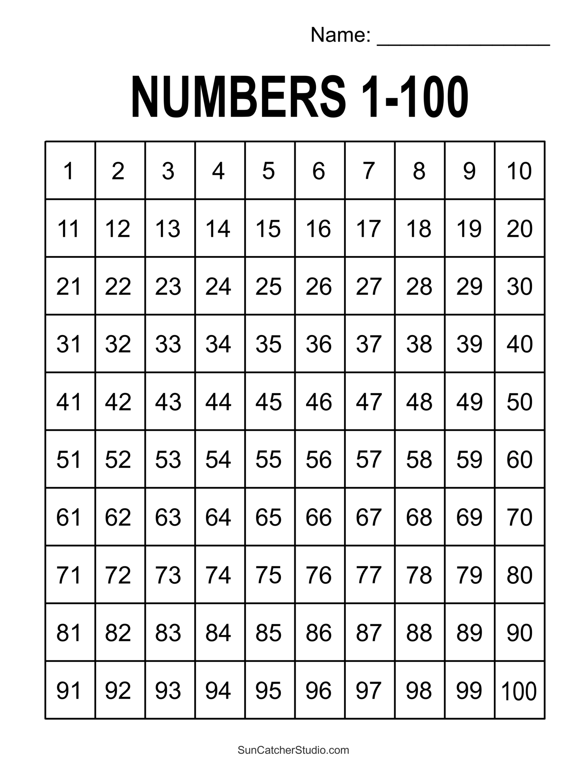 100 Chart Free Printable
