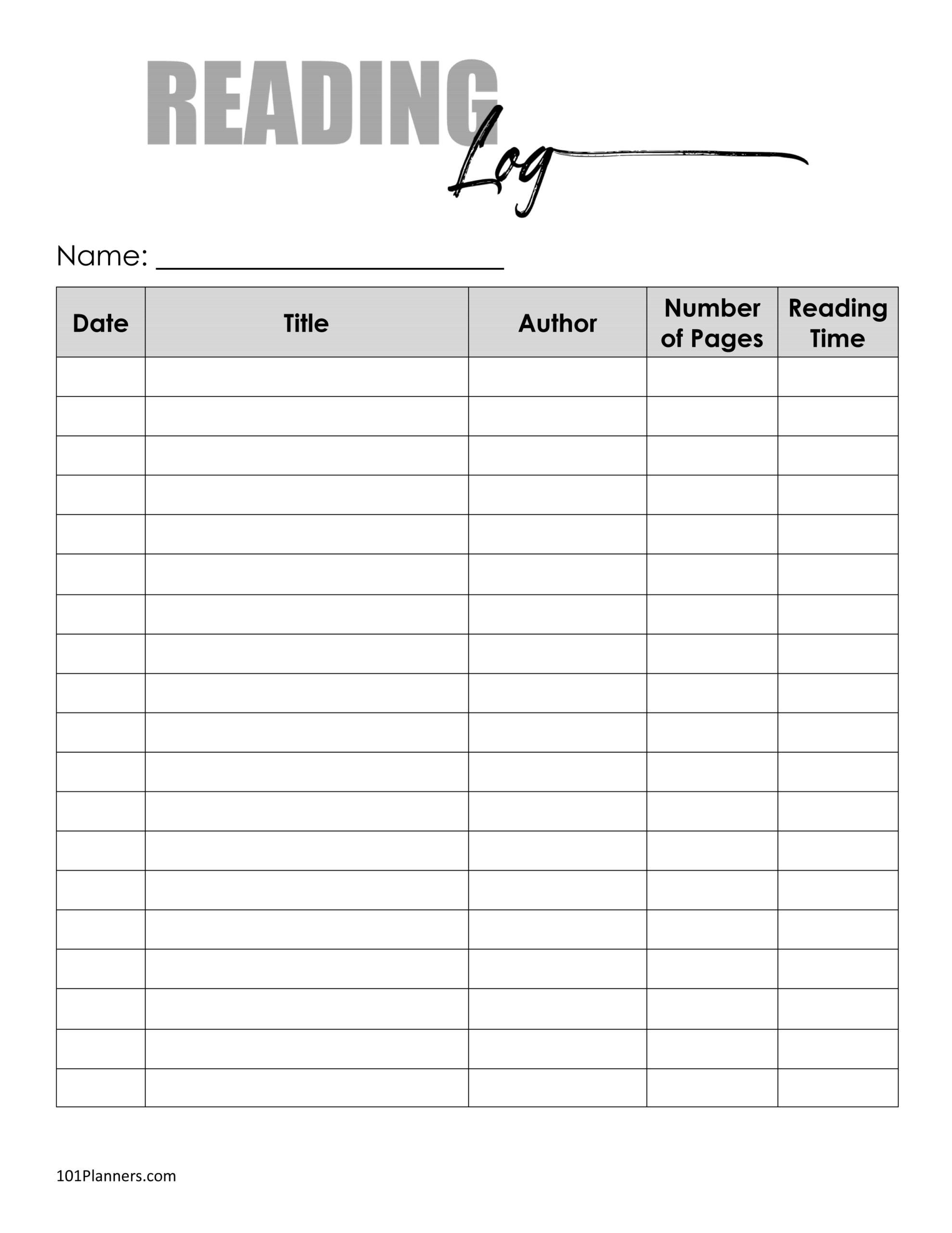 Reading Log Printable