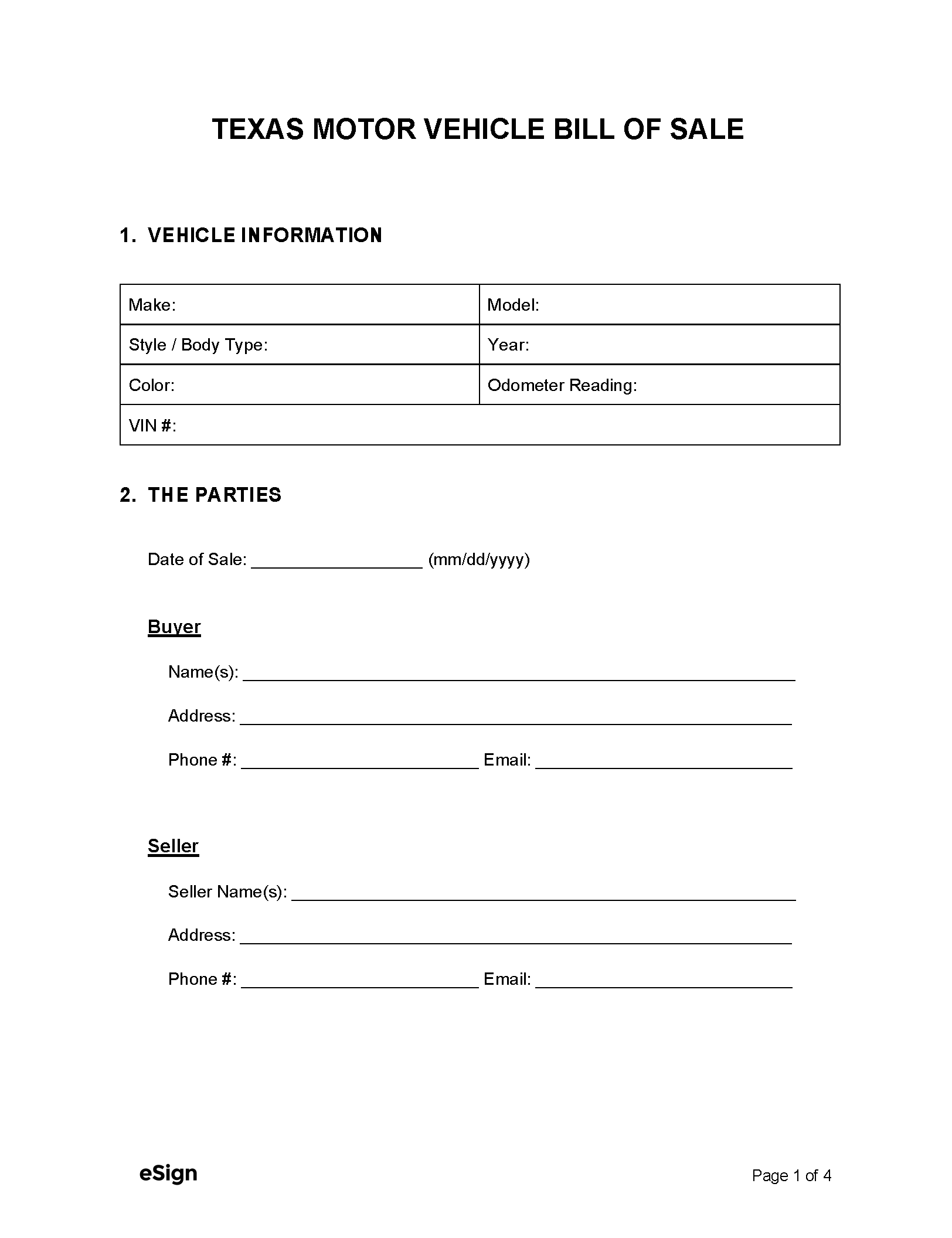 automobile printable bill of sale