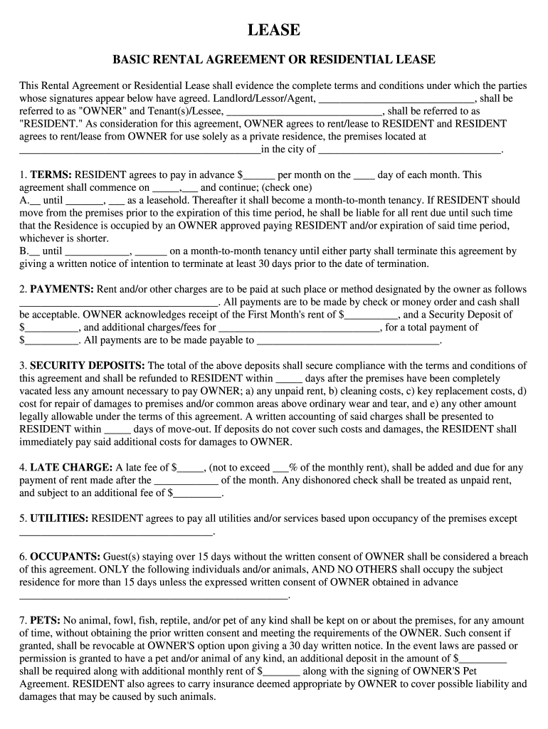 printable rental lease
