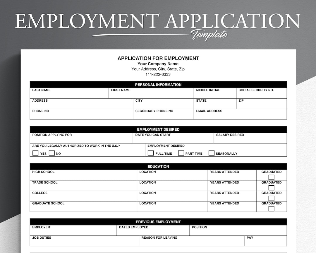 printable employment application