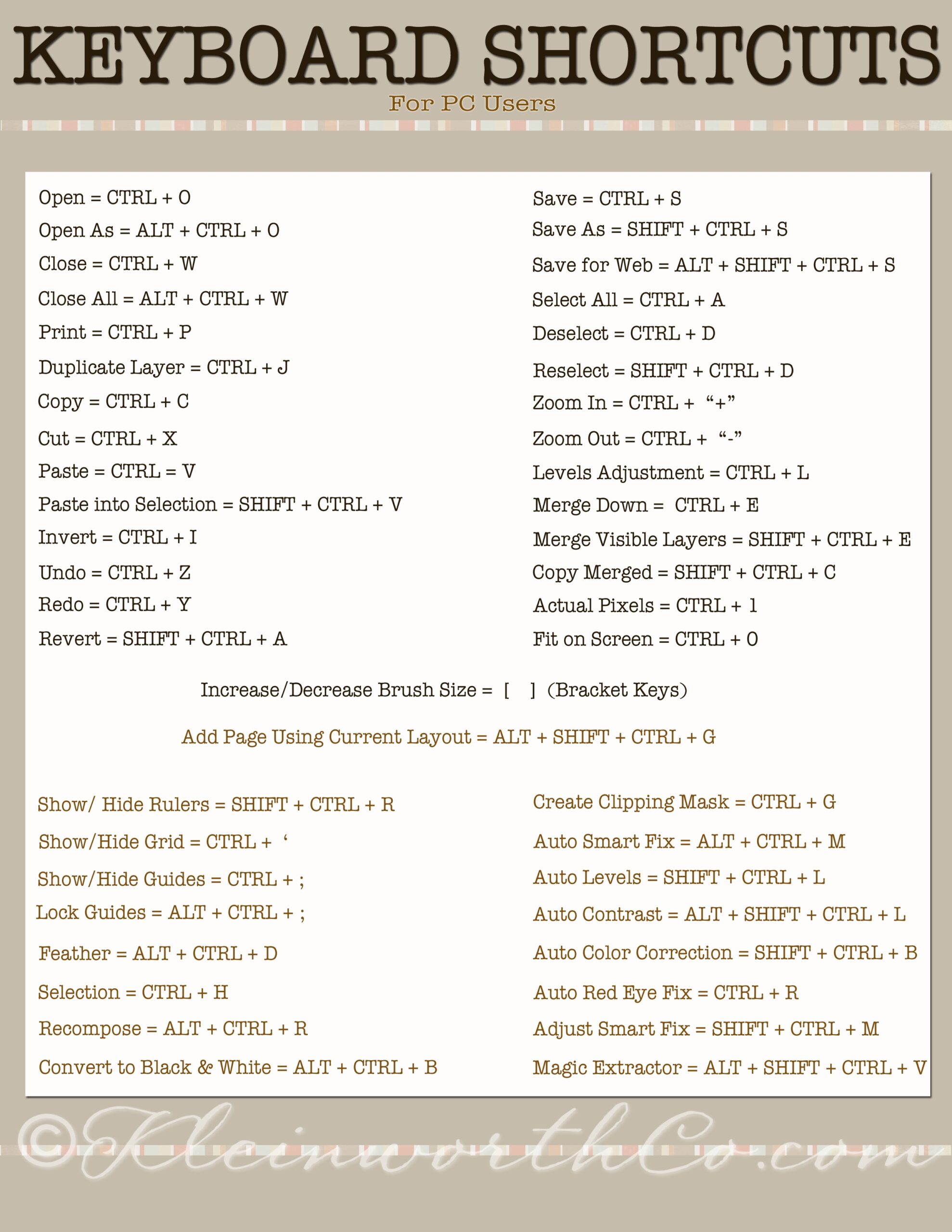 Keyboard Shortcuts For PC MAC Kleinworth Co
