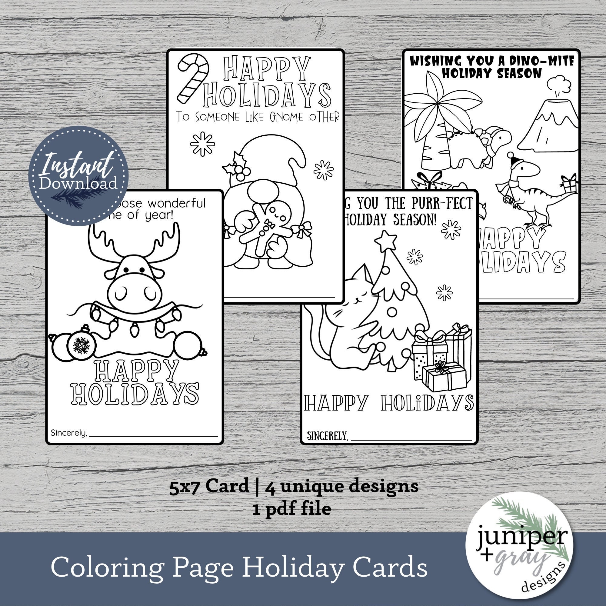 Kids Printable Coloring Page Holiday Card Christmas Cards For Kids Coloring Christmas Card Printable Instant Download PDF Etsy