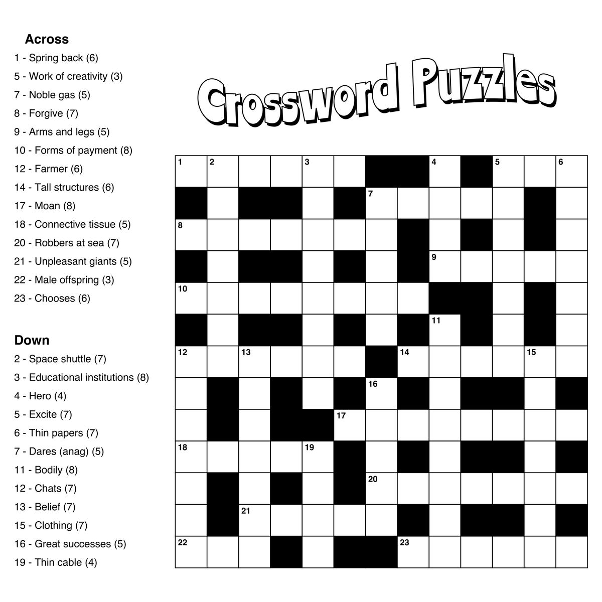 easy crossword puzzles printable