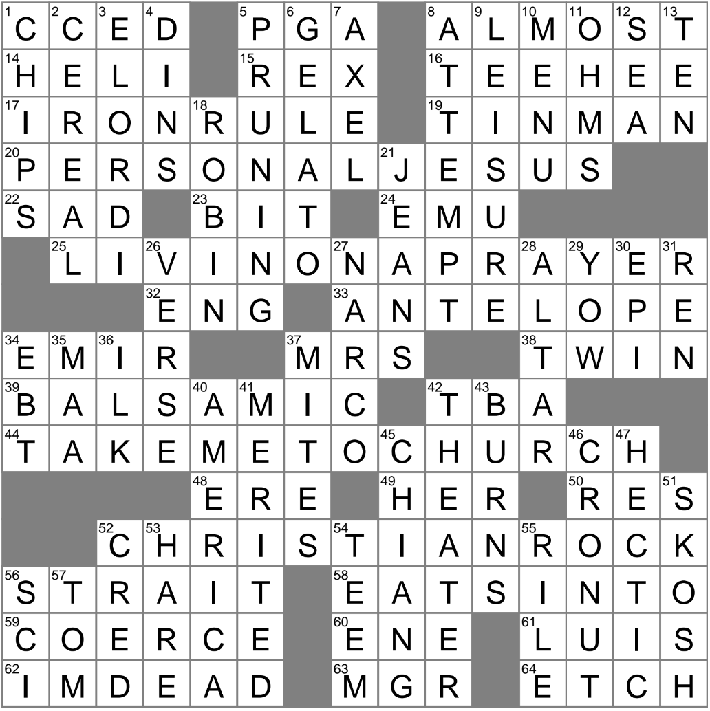 LAXCrossword Answers To The Los Angeles Times Crossword