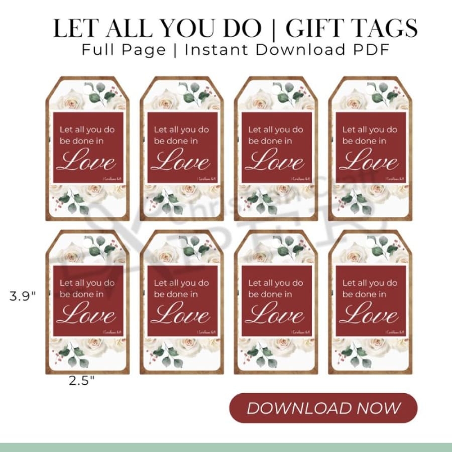 Let All You Do Printable Gift Tags 1 Cor 16 14 Digital Download Christian Craft Paper