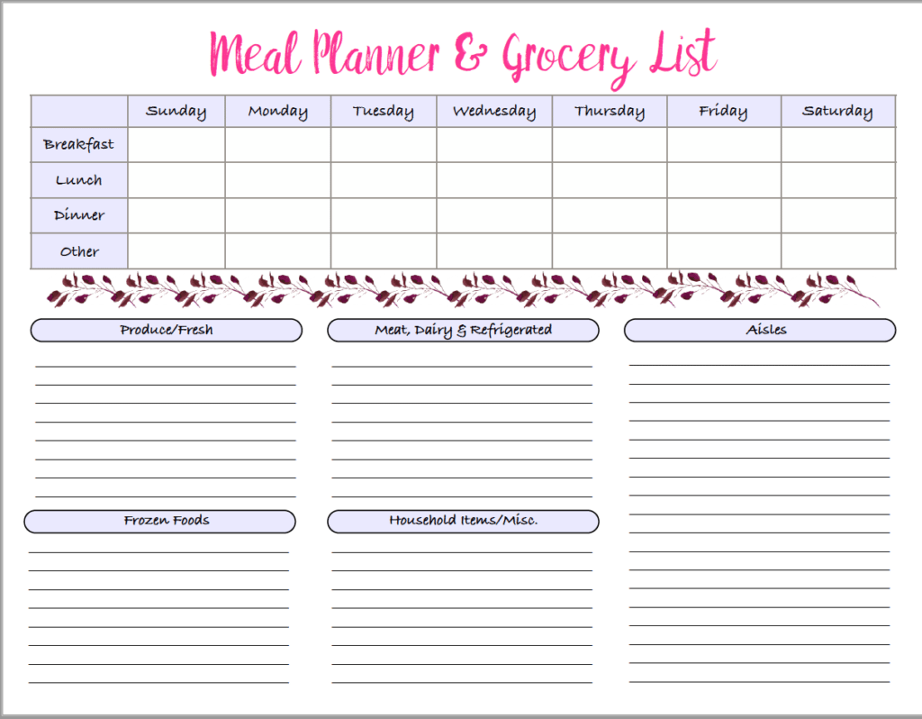 printable meal planner