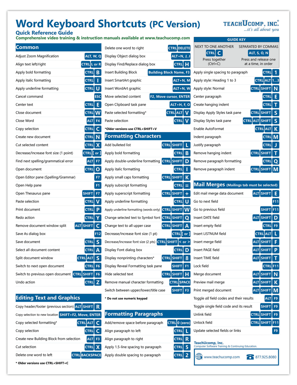 printable keyboard shortcuts