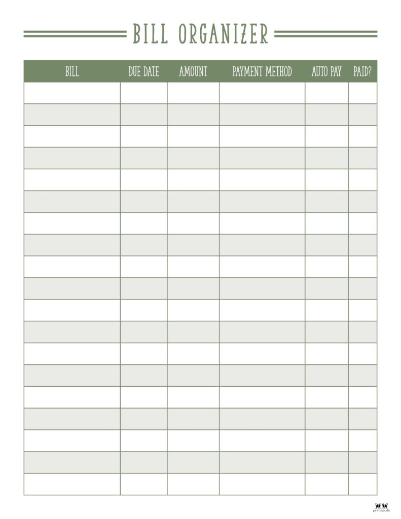 Monthly Bill Organizers 18 Free Printables Printabulls