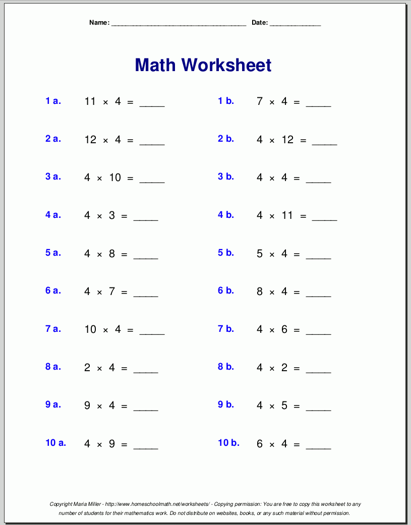 multiplication worksheets printable