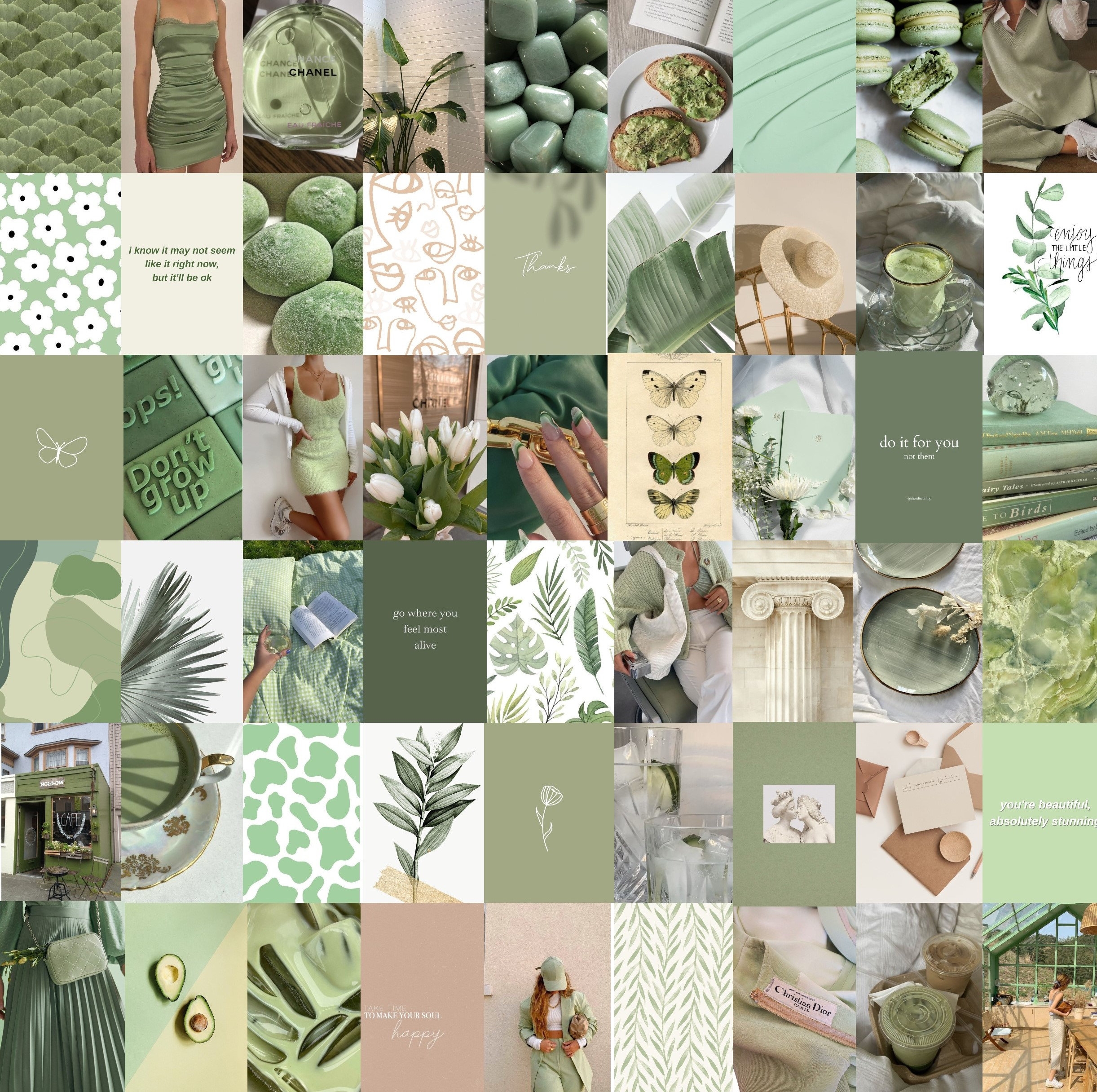 Photo Wall Collage Kit Mint Sage Green Aesthetic set Of 77 Photos INSTANT Download DIGITAL Printable Collage Kit Etsy