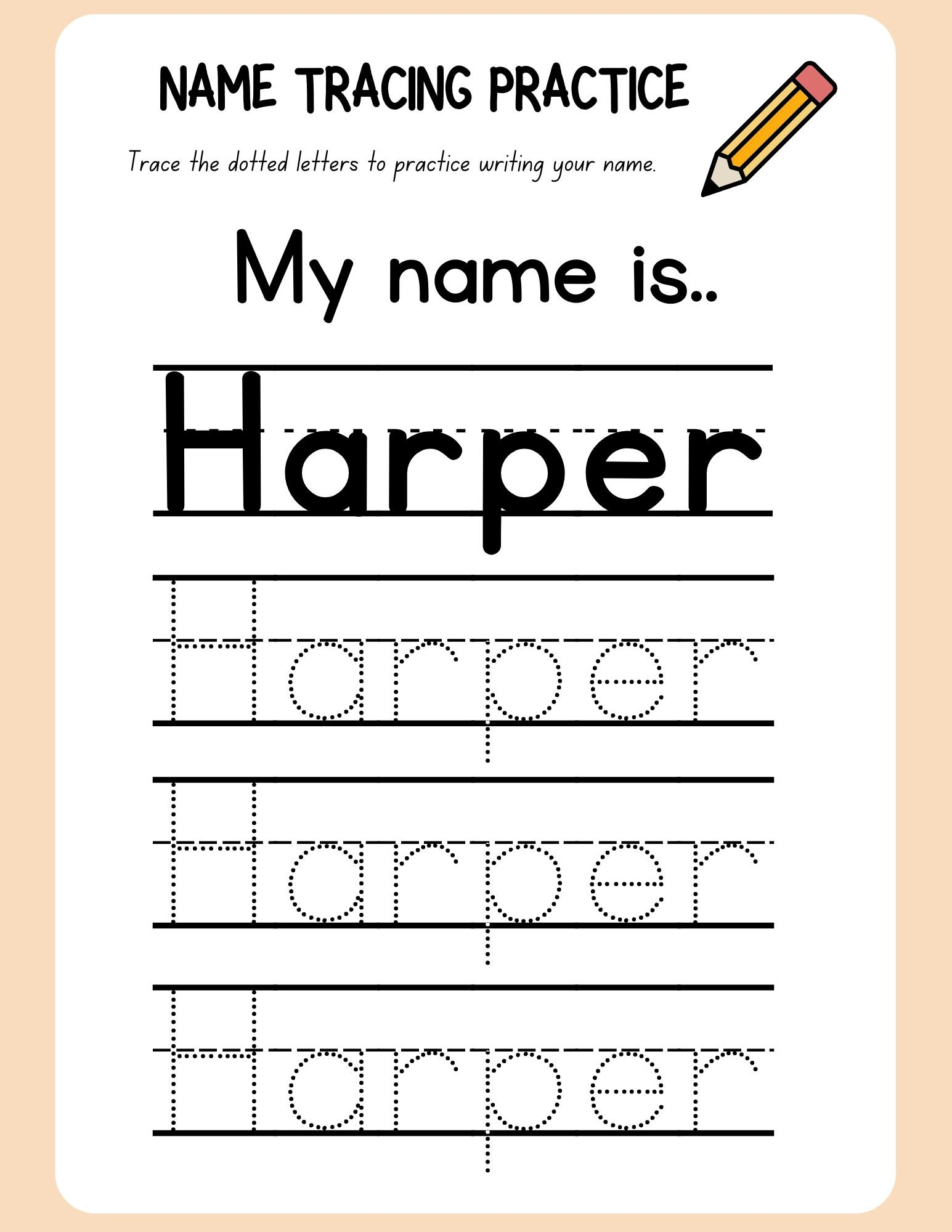 Pre k Custom Name Tracing Worksheet Etsy Israel