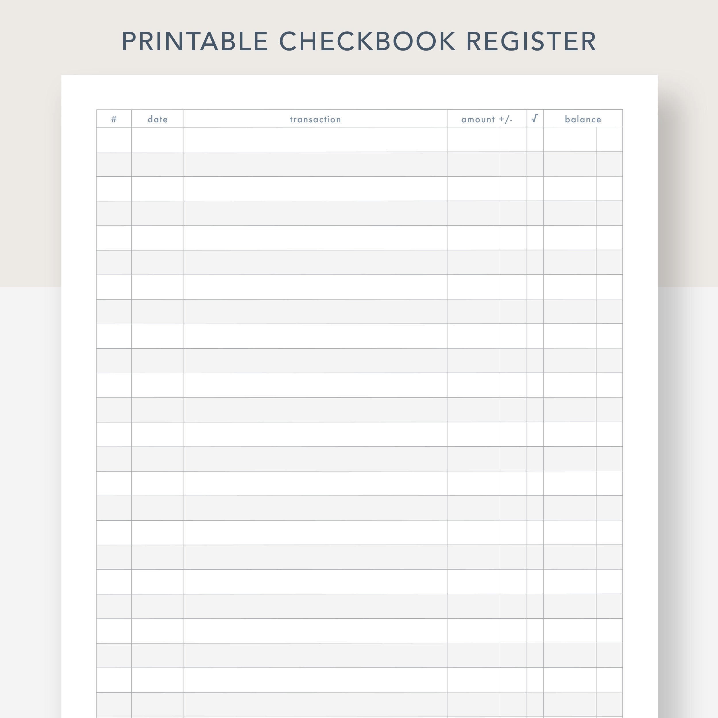 Printable Check Register