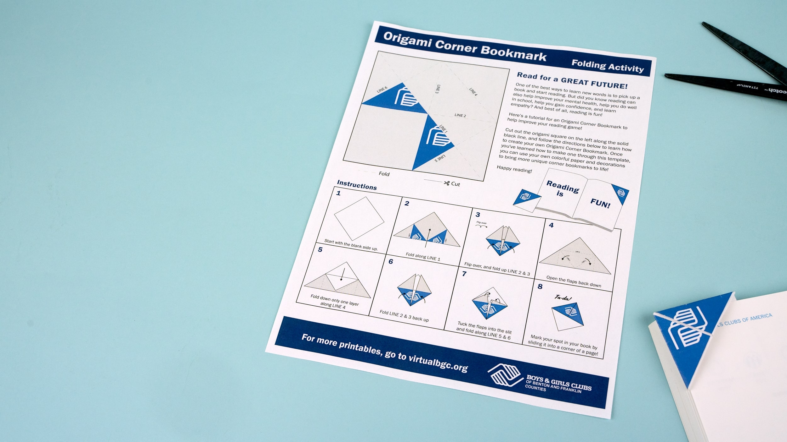 Printable Origami Corner Bookmark Virtual Club