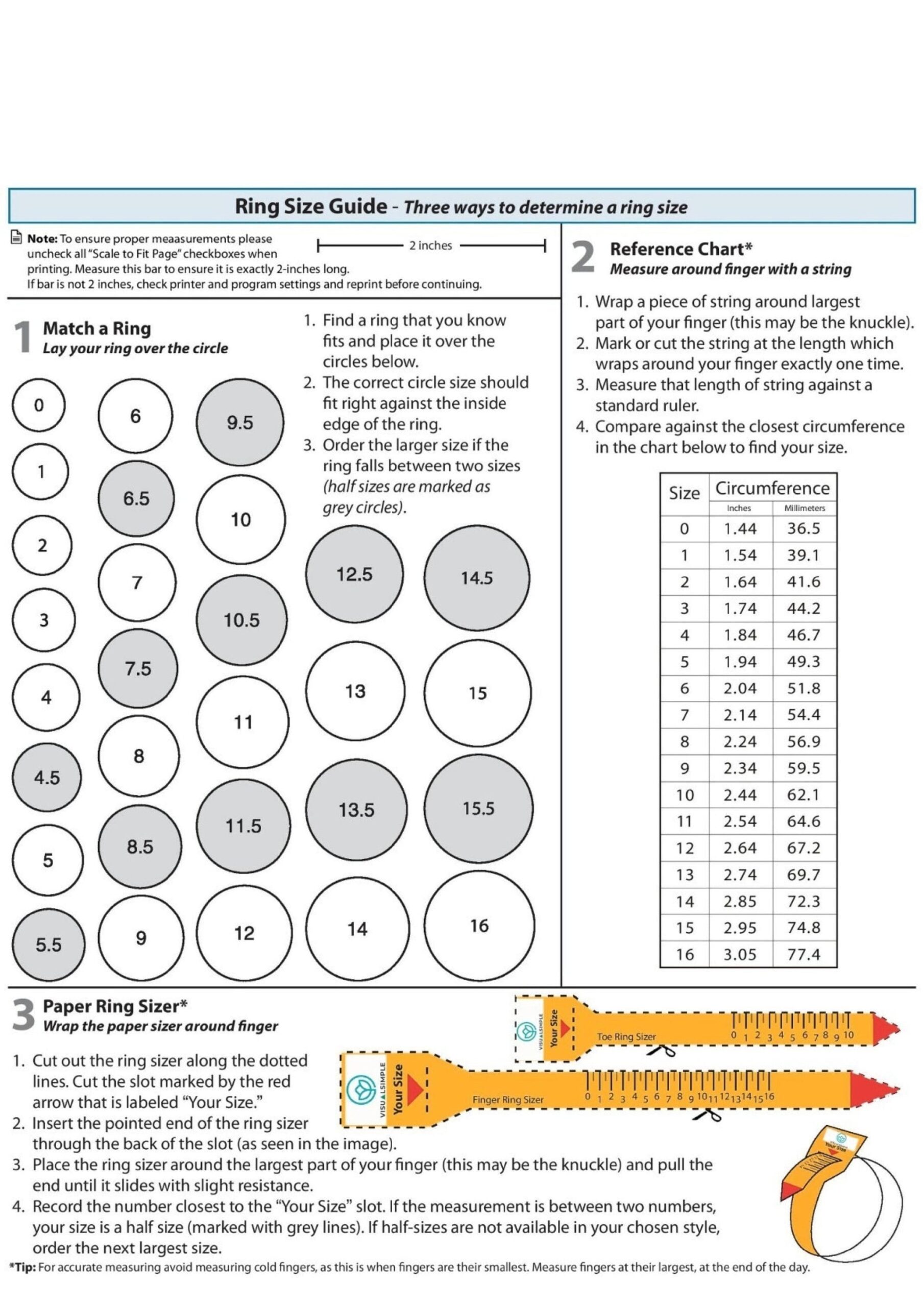 Printable Ring Size Chart ring Size Finder ring Sizing Guide Tool international Ring Size Conversion toe Ring Size instant Easy Download Etsy Israel