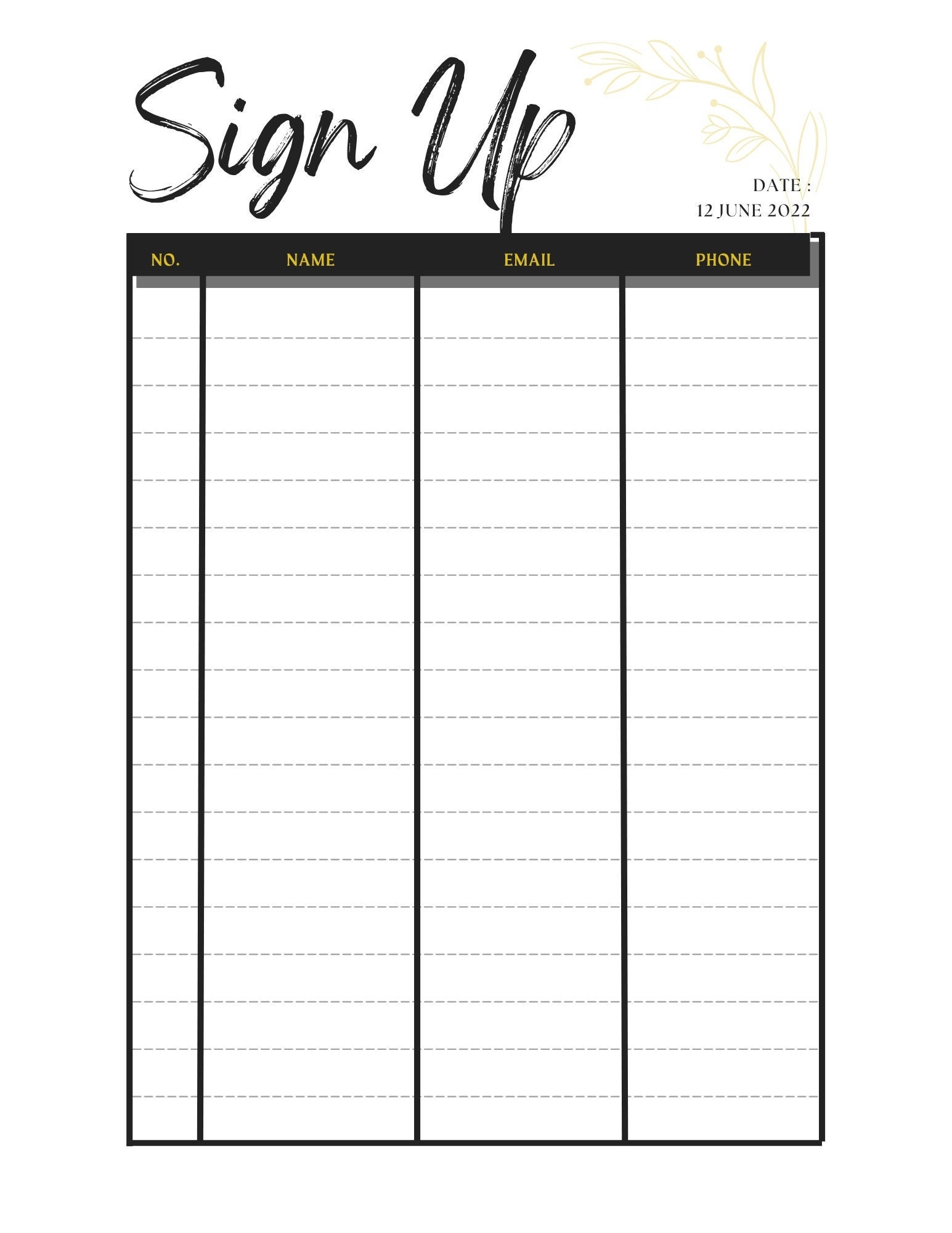Printable Sign Up Sheet Etsy Finland