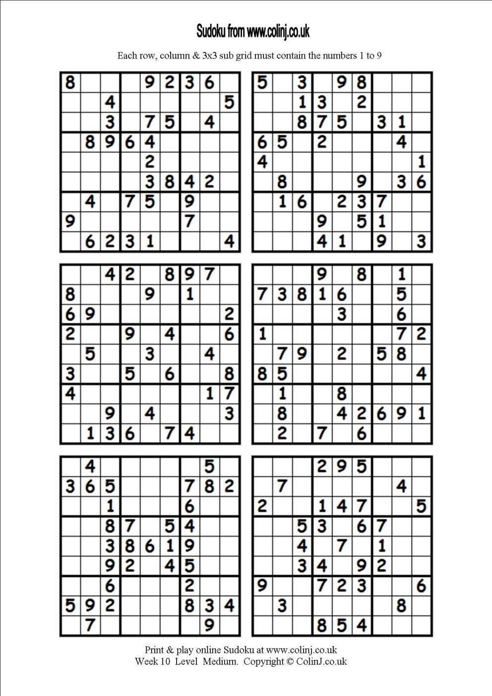 free printable sudoku puzzles