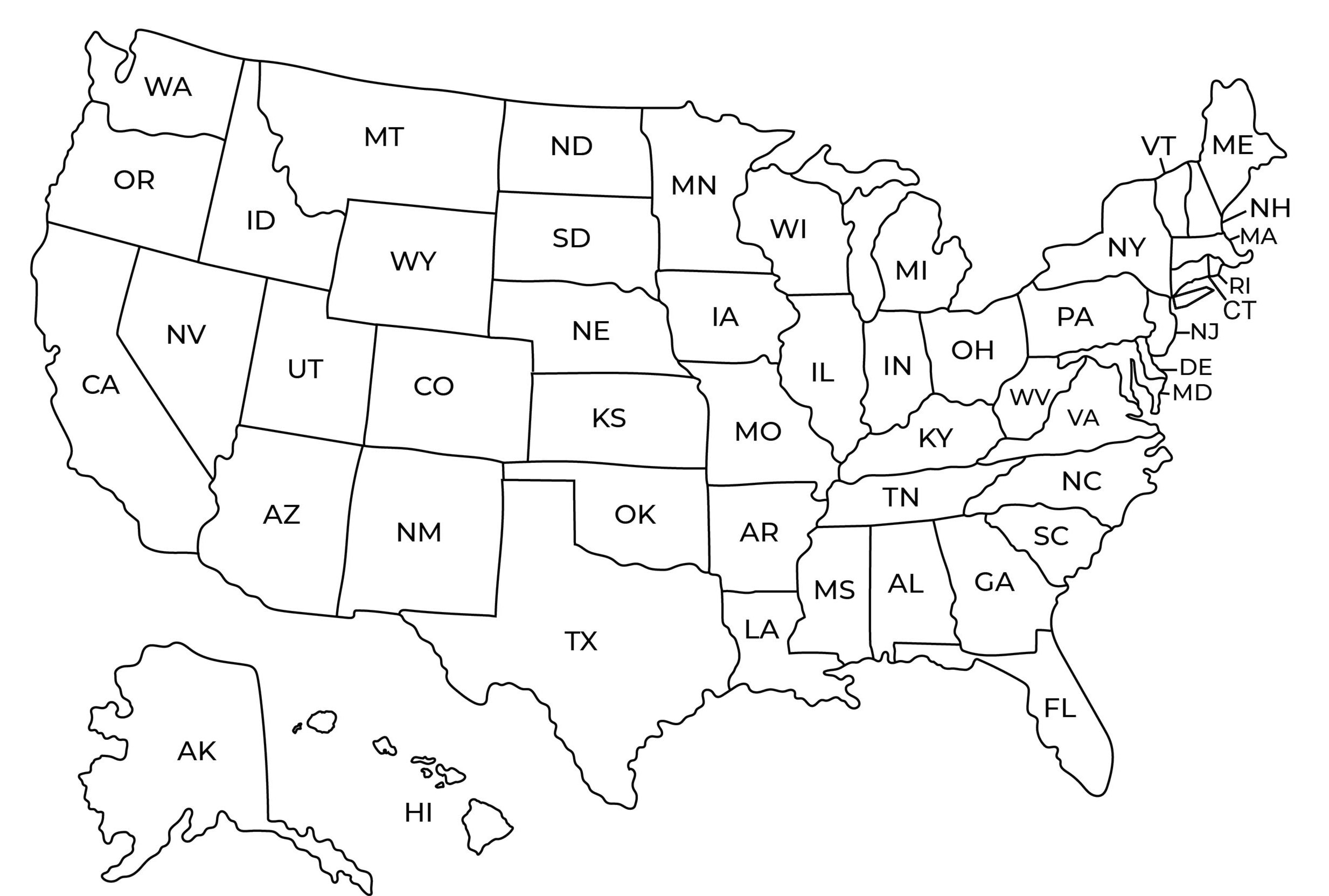 Printable USA Map Black White USA Wall Art With States Cute United States Map Download Modern Minimalist Geography Decor Etsy