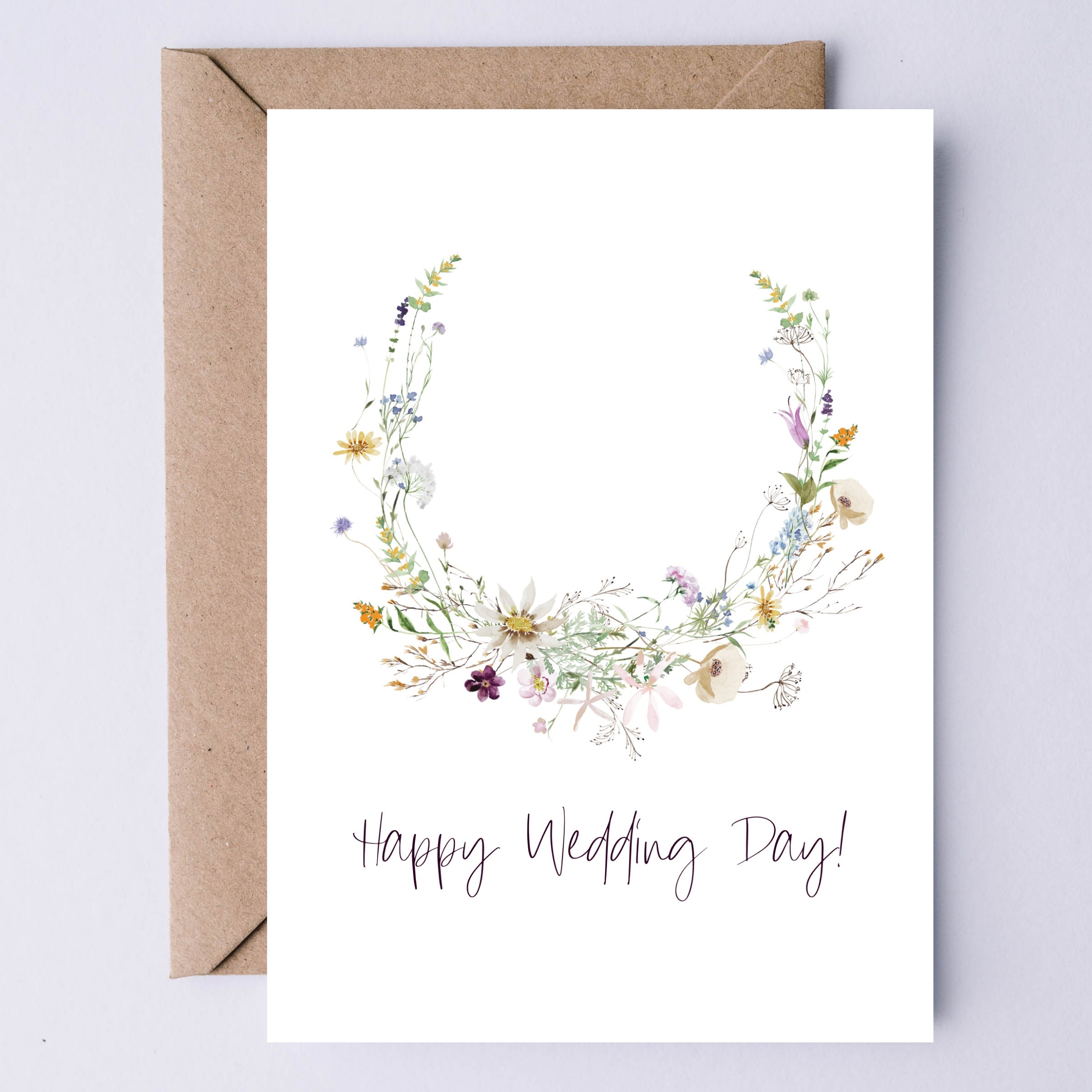 Printable Wedding Card Happy Wedding Day Wildflower Artwork Digital Wedding Card To Print Etsy