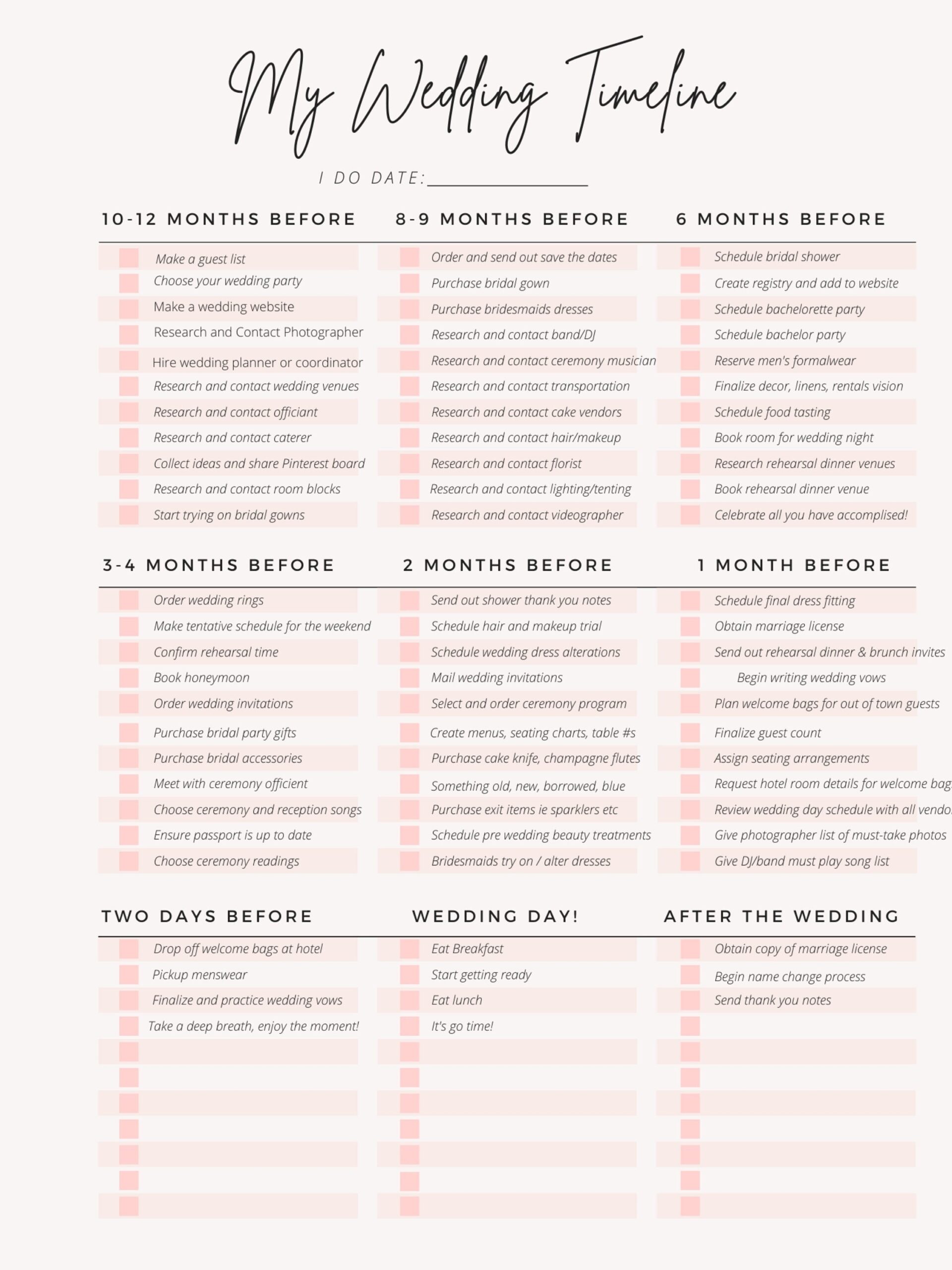printable wedding checklist