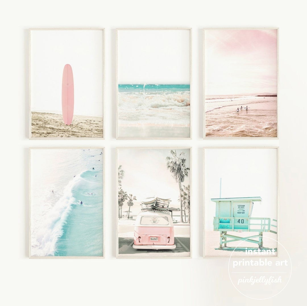 Set Of 6 Prints Gallery Beach Prints Combi Van Teen Girl Room Decor Dorm Decor For College Girls Surf Art Printable California Etsy