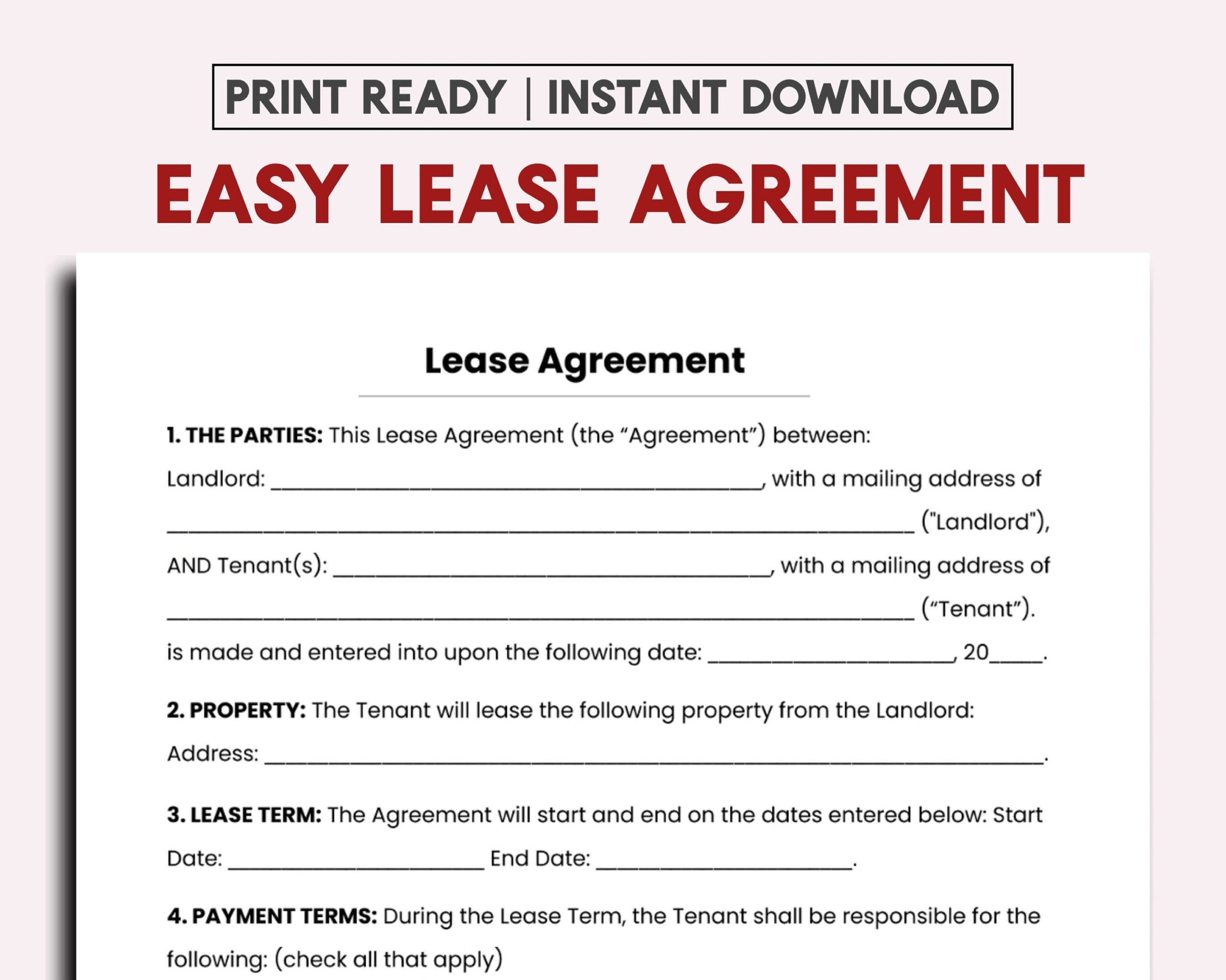 free printable basic easy rental agreement template